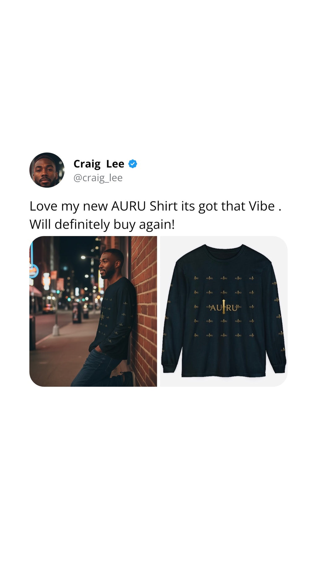 AU|RU Logo Long Sleeve Tee — Branded Gold Pattern Shirt