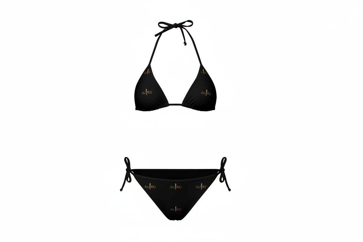 Black Gold Accent Bikini — Women's Tie-Side Swimsuit