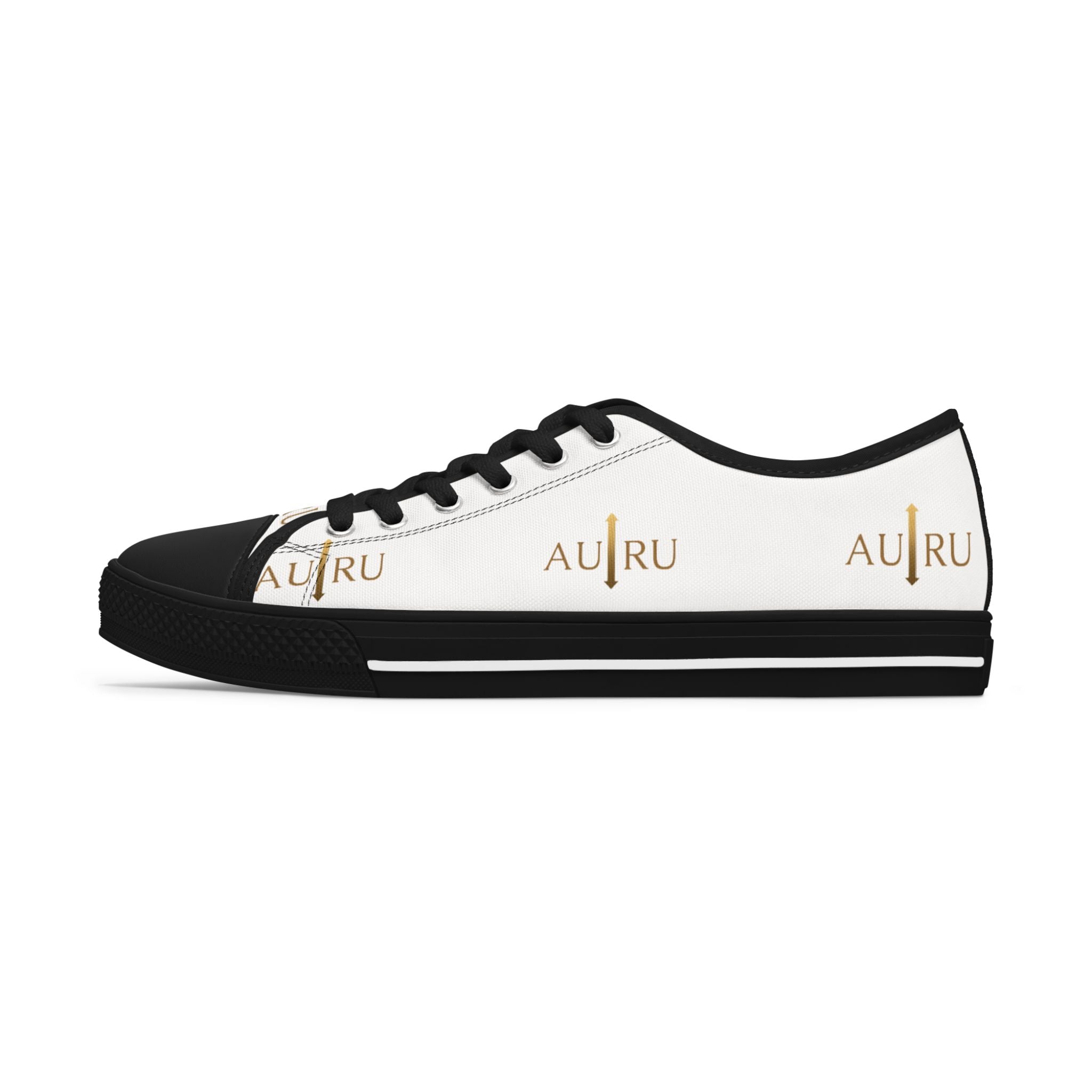 Low Top Sneakers — Minimalist White Canvas with Gold 'AURU' Logo