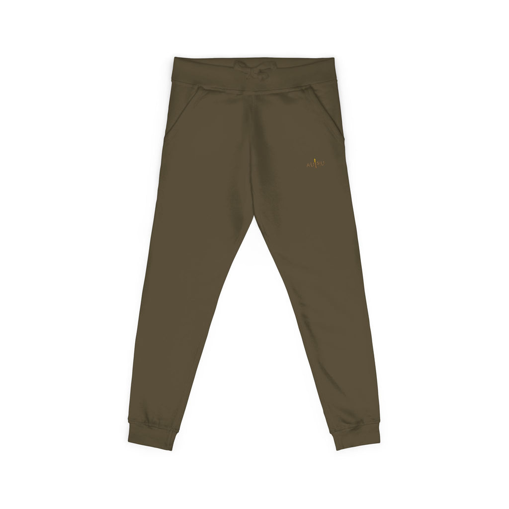 Embroidered Olive Fleece Sweatpants — Cozy Joggers with Minimal Gold Accent