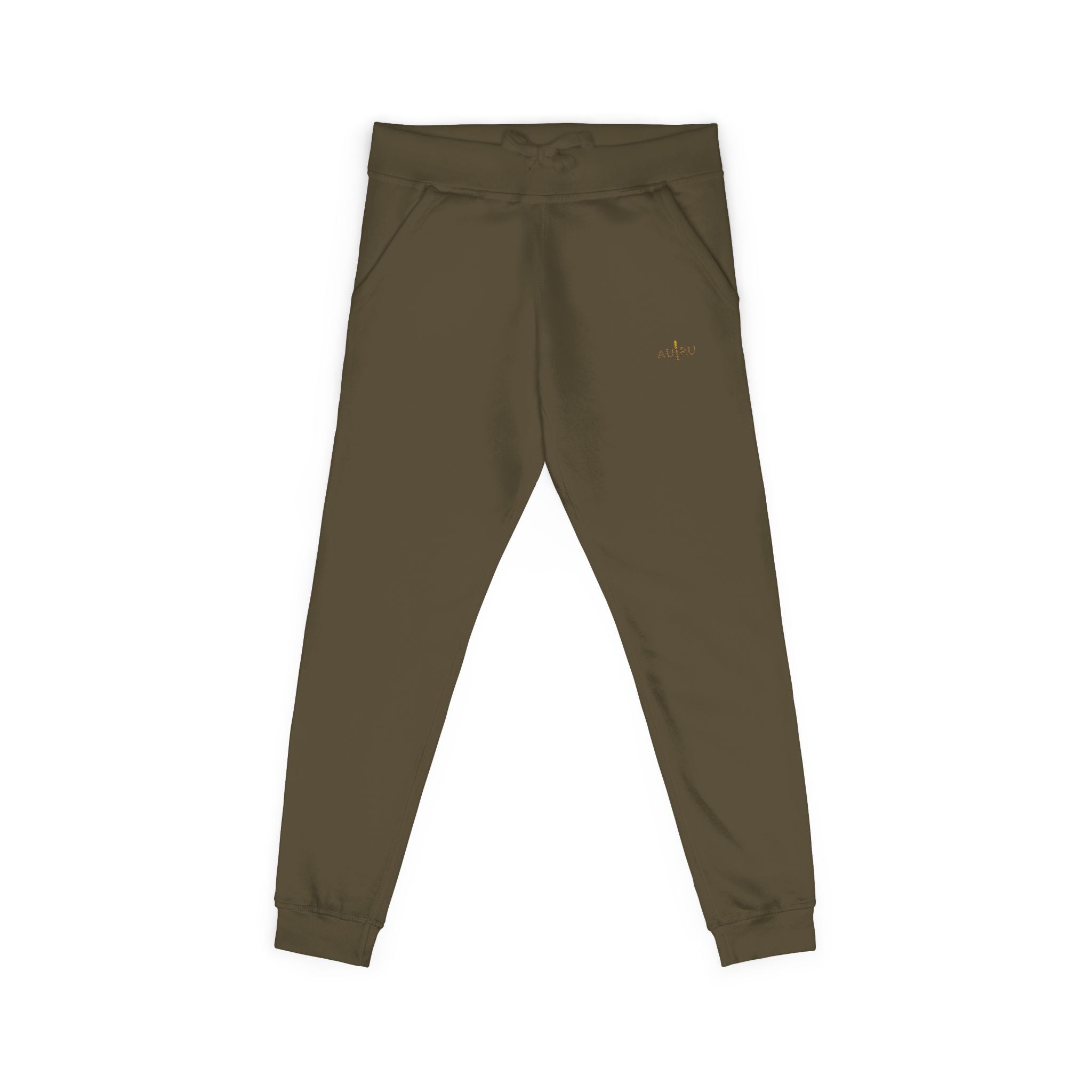 Embroidered Olive Fleece Sweatpants — Cozy Joggers with Minimal Gold Accent