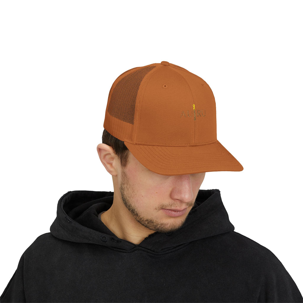 Gold Script Trucker Cap - 'AUIRU' Minimal Embroidered Snapback