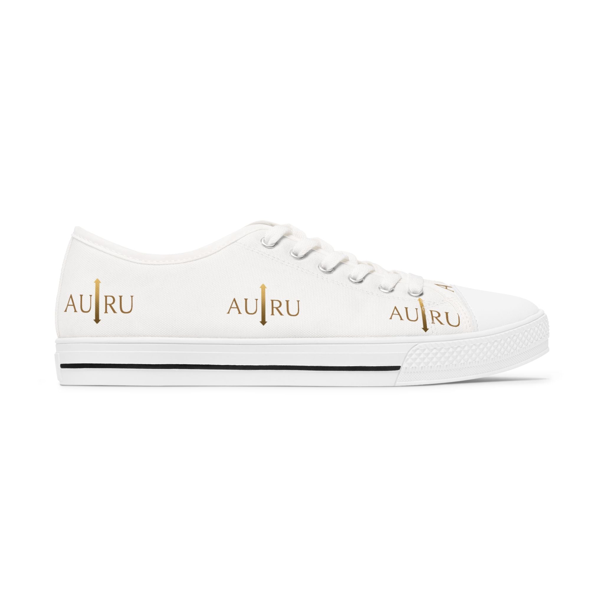Women's Low Top Sneakers — White Canvas with Gold 'AU|RU' Monogram