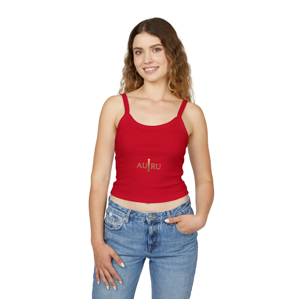 Au/Ru Gold Logo Spaghetti Strap Tank Top — Women's Cropped Logo Tank
