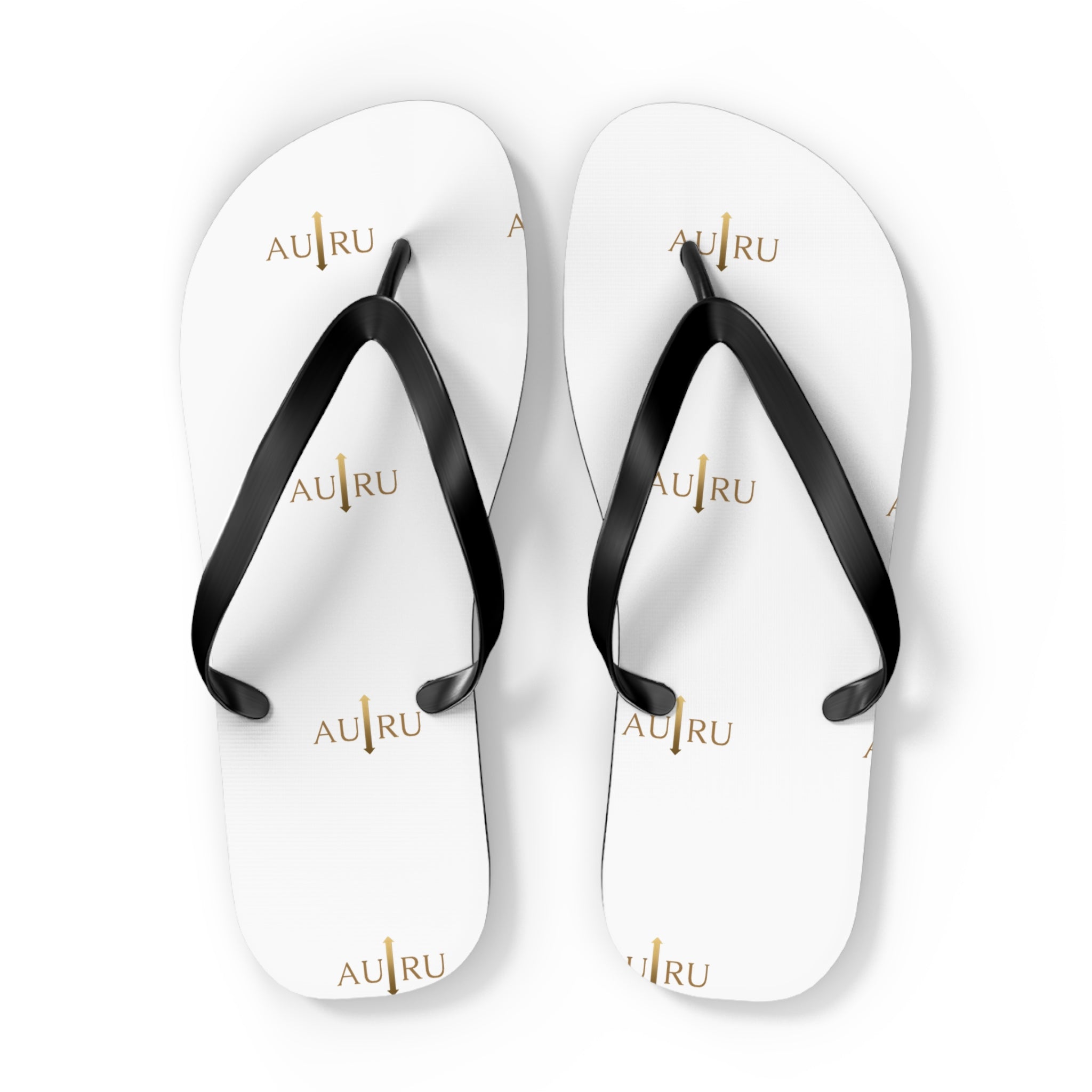 White Logo Flip Flops – Minimal Gold ‘AU|RU’ Beach Sandals