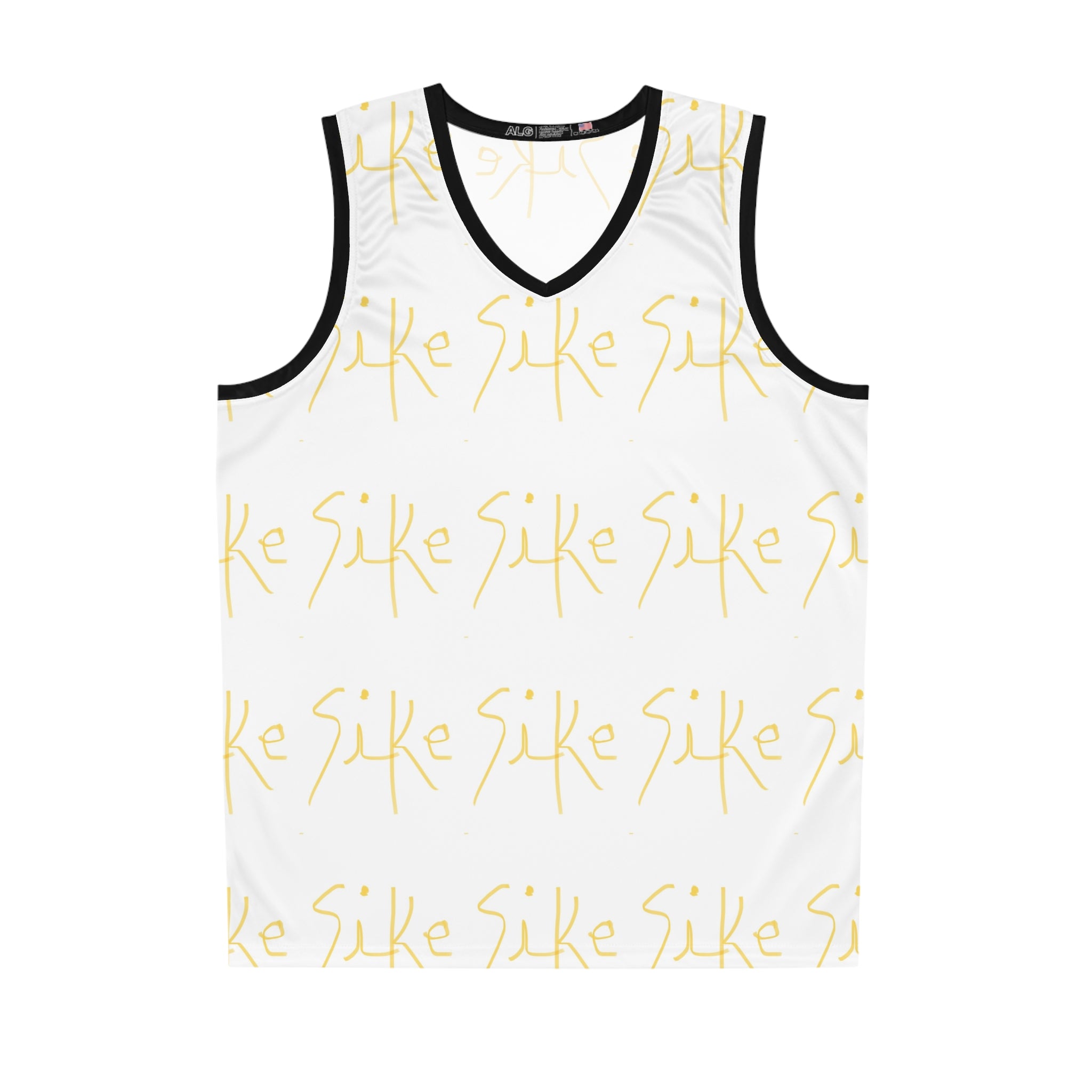 Sike Pattern Basketball Jersey — White & Gold All-Over Print- AURU