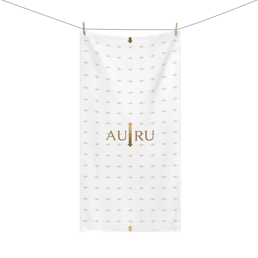 Luxury AU|RU-Logo Cotton Beach Towel — Gold Monogram Pattern