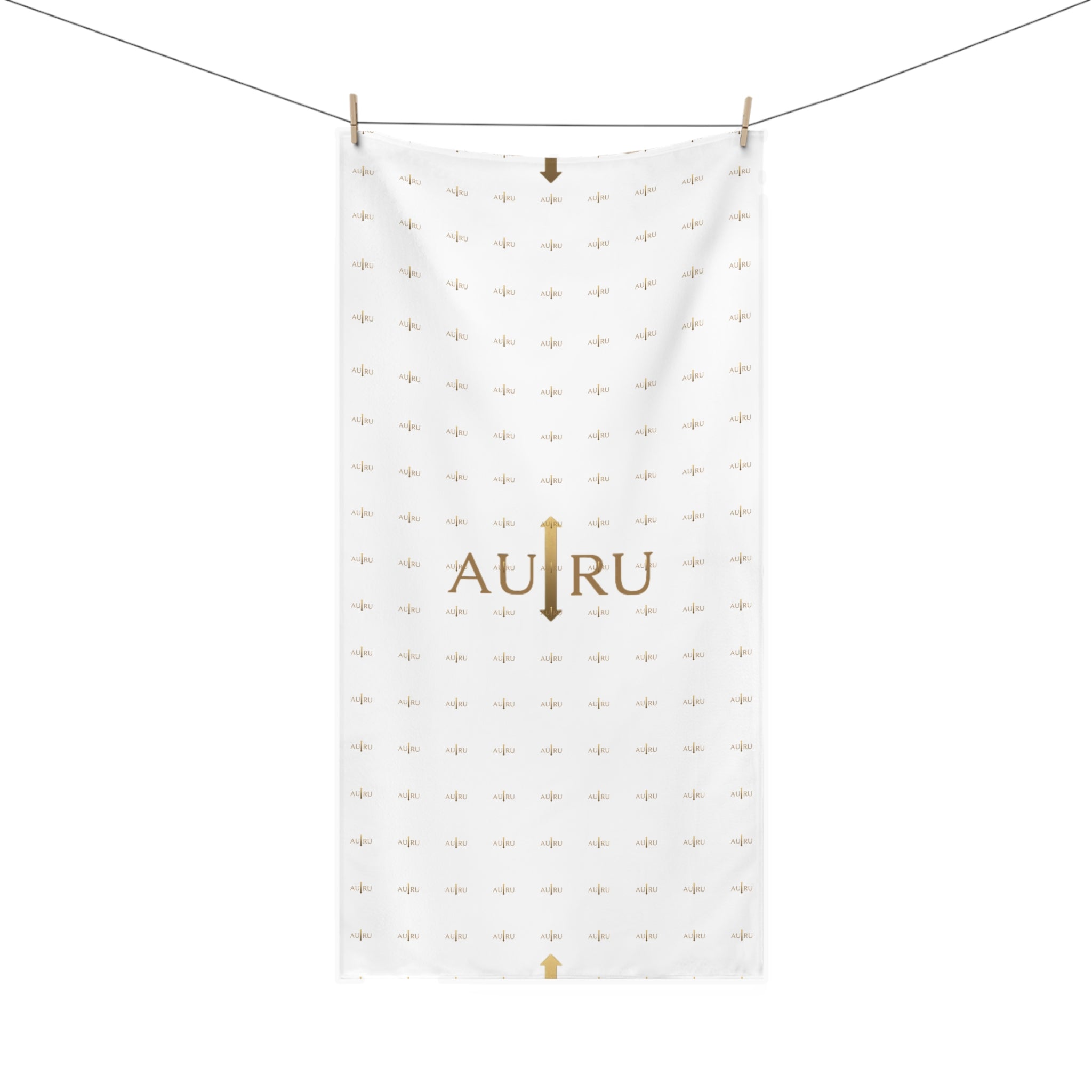 Luxury AU|RU-Logo Cotton Beach Towel — Gold Monogram Pattern