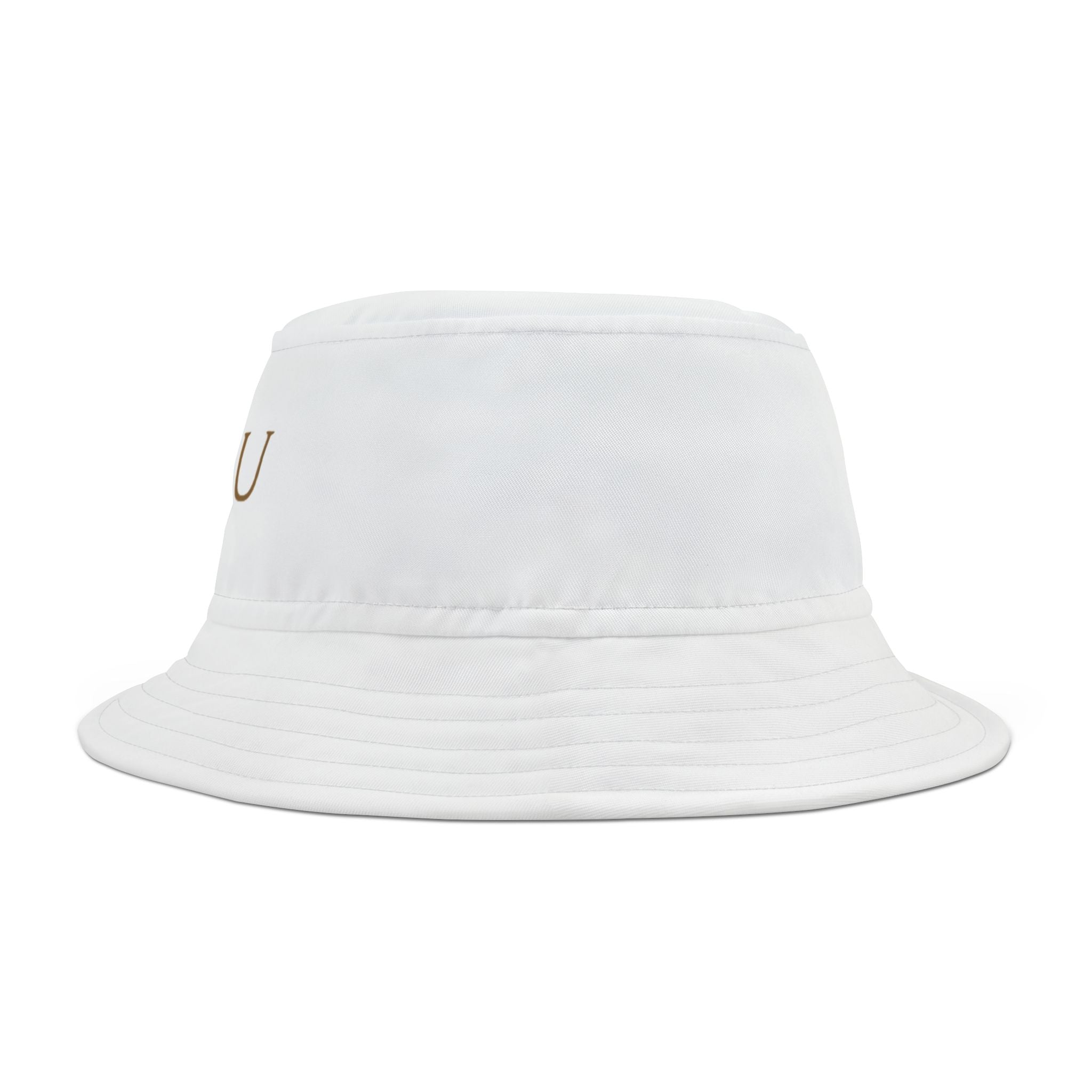 Au/Ru Gold Arrow Logo Bucket Hat — Embroidered White Sun Hat