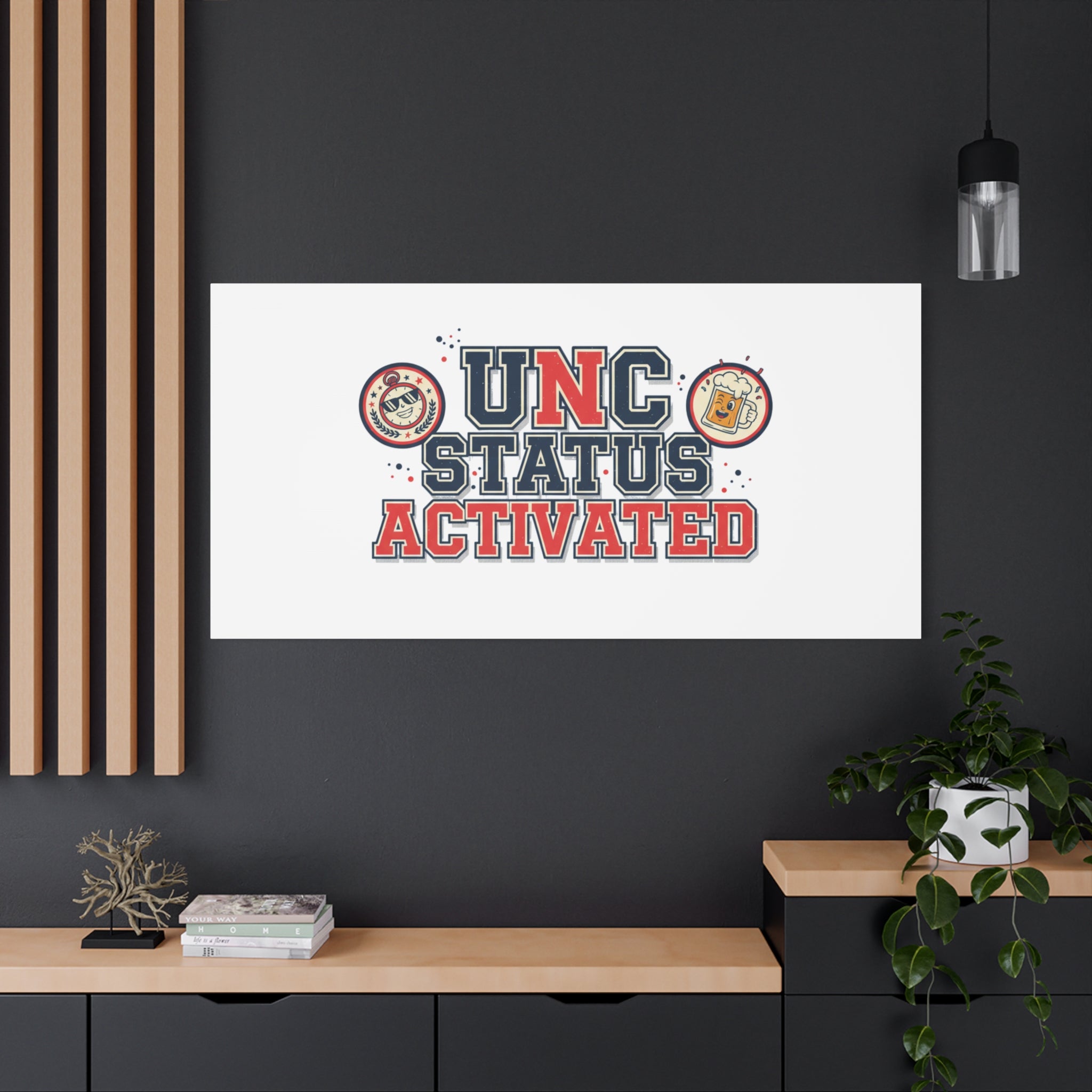 UNC Status Activated Canvas, Stretched | Varsity Crest, Midlife Humor