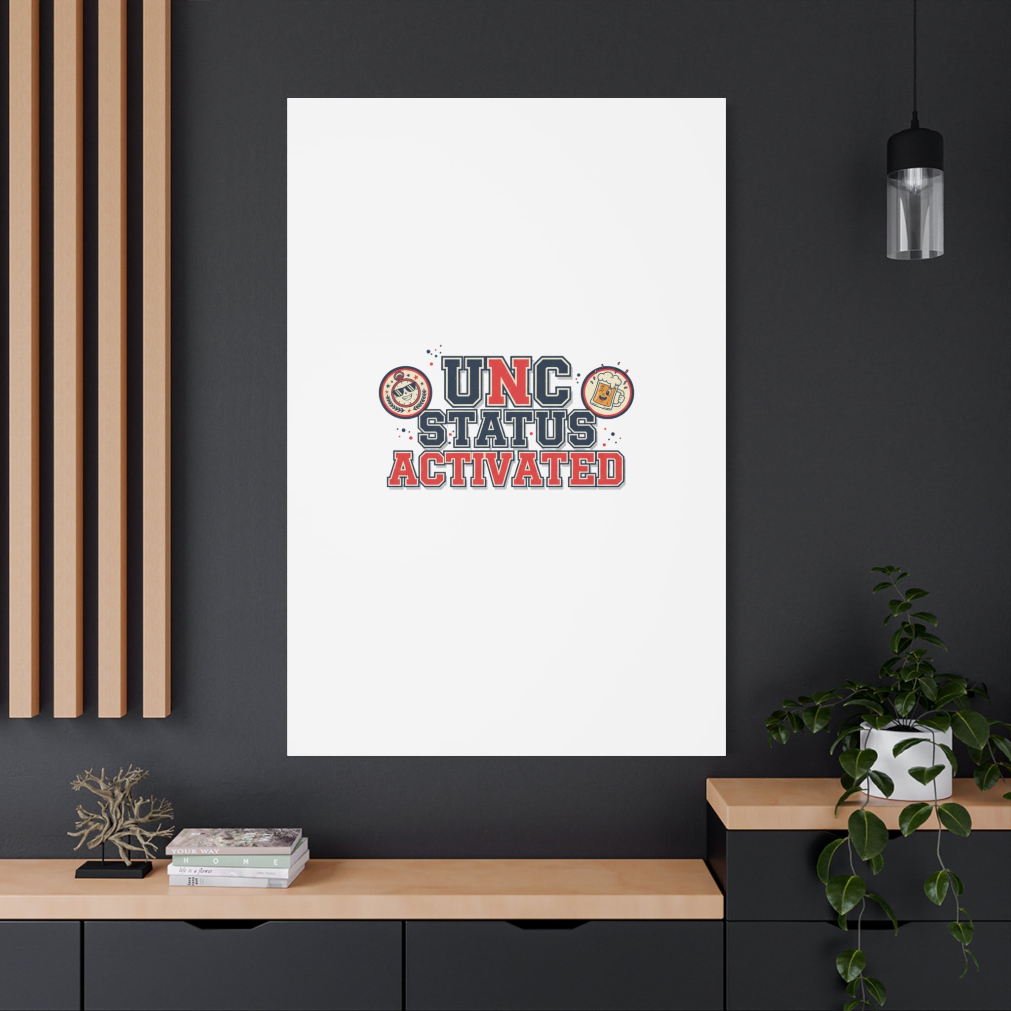 UNC Status Activated Canvas, Stretched | Varsity Crest, Midlife Humor