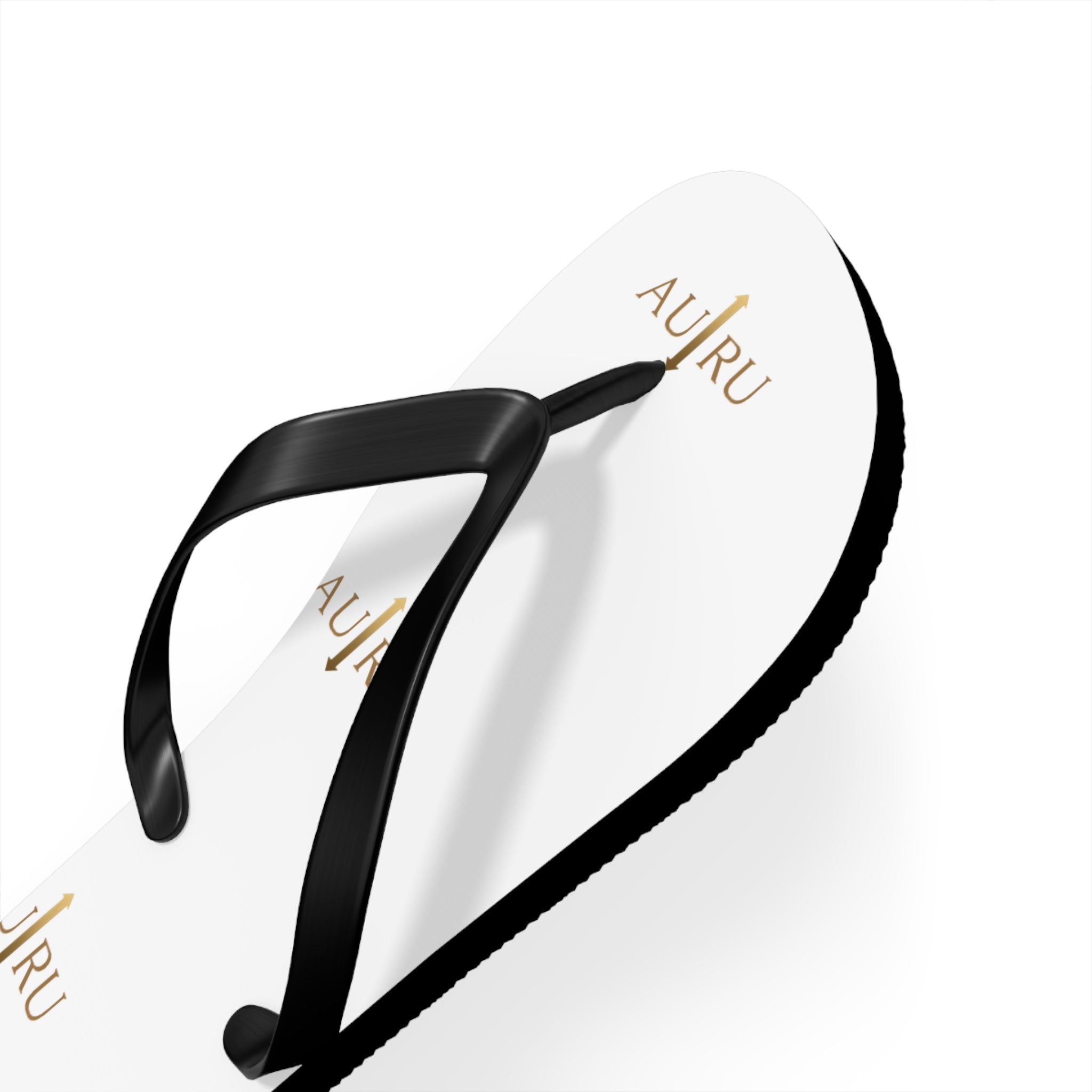 White Logo Flip Flops – Minimal Gold ‘AU|RU’ Beach Sandals