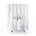 AU|RU Gold Arrow Shower Curtain — Minimalist White Patterned Bath Curtain