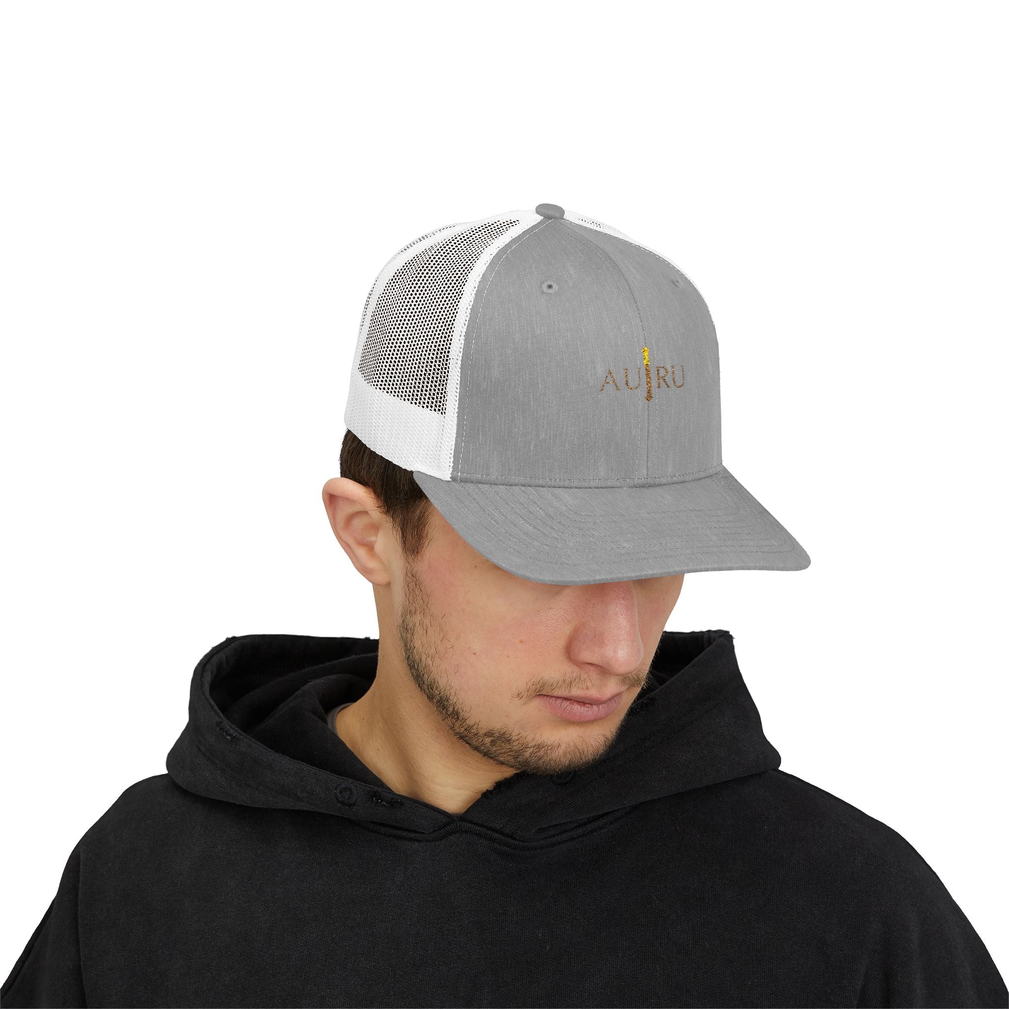 Gold Script Trucker Cap - 'AUIRU' Minimal Embroidered Snapback