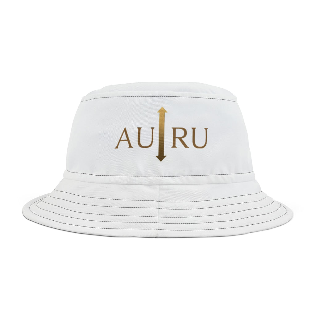 Au/Ru Gold Arrow Logo Bucket Hat — Embroidered White Sun Hat