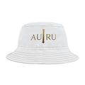 Au/Ru Gold Arrow Logo Bucket Hat — Embroidered White Sun Hat