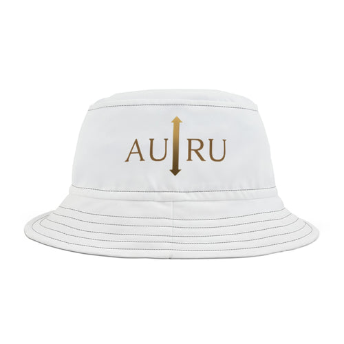 Au/Ru Gold Arrow Logo Bucket Hat — Embroidered White Sun Hat