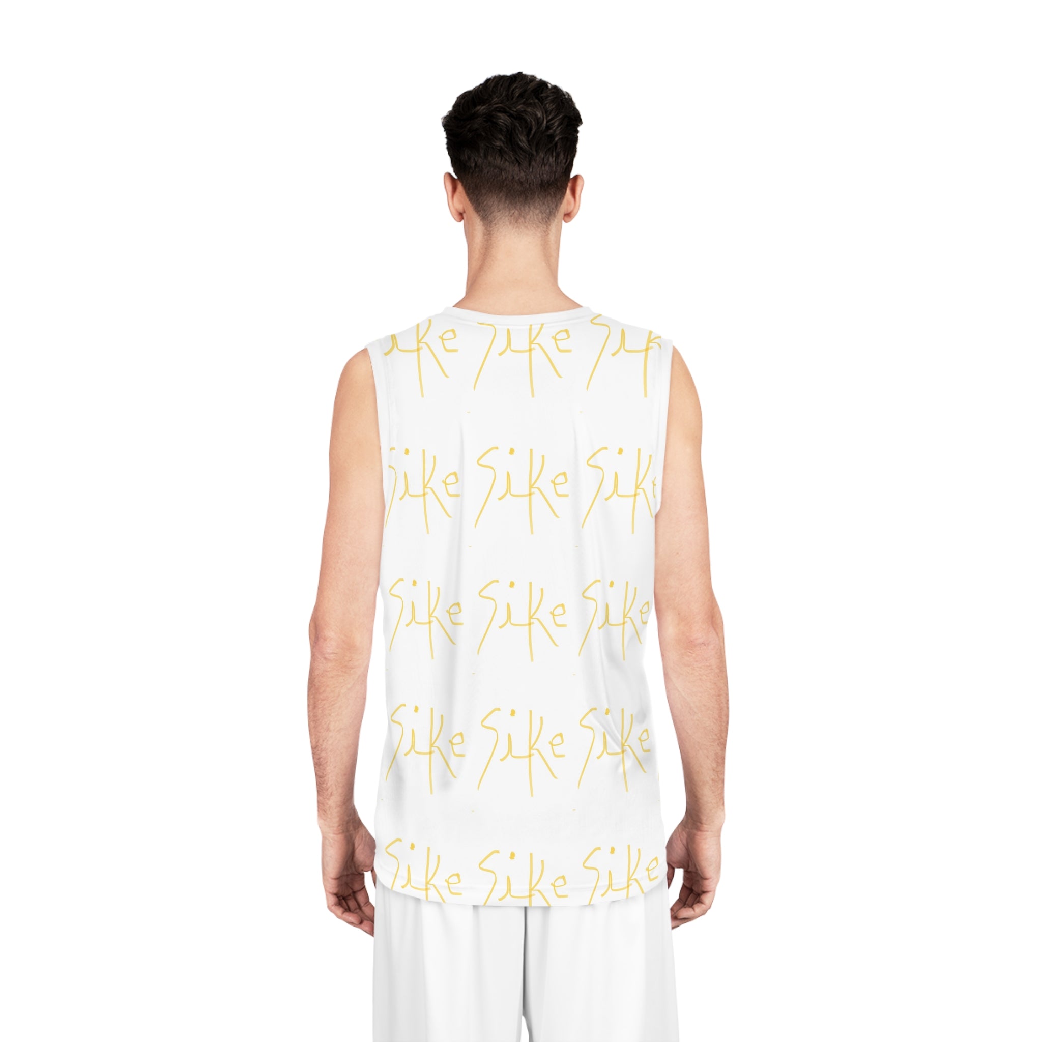 Gold Script 'Sike' Basketball Jersey — All-Over Print Athletic Tank AURU