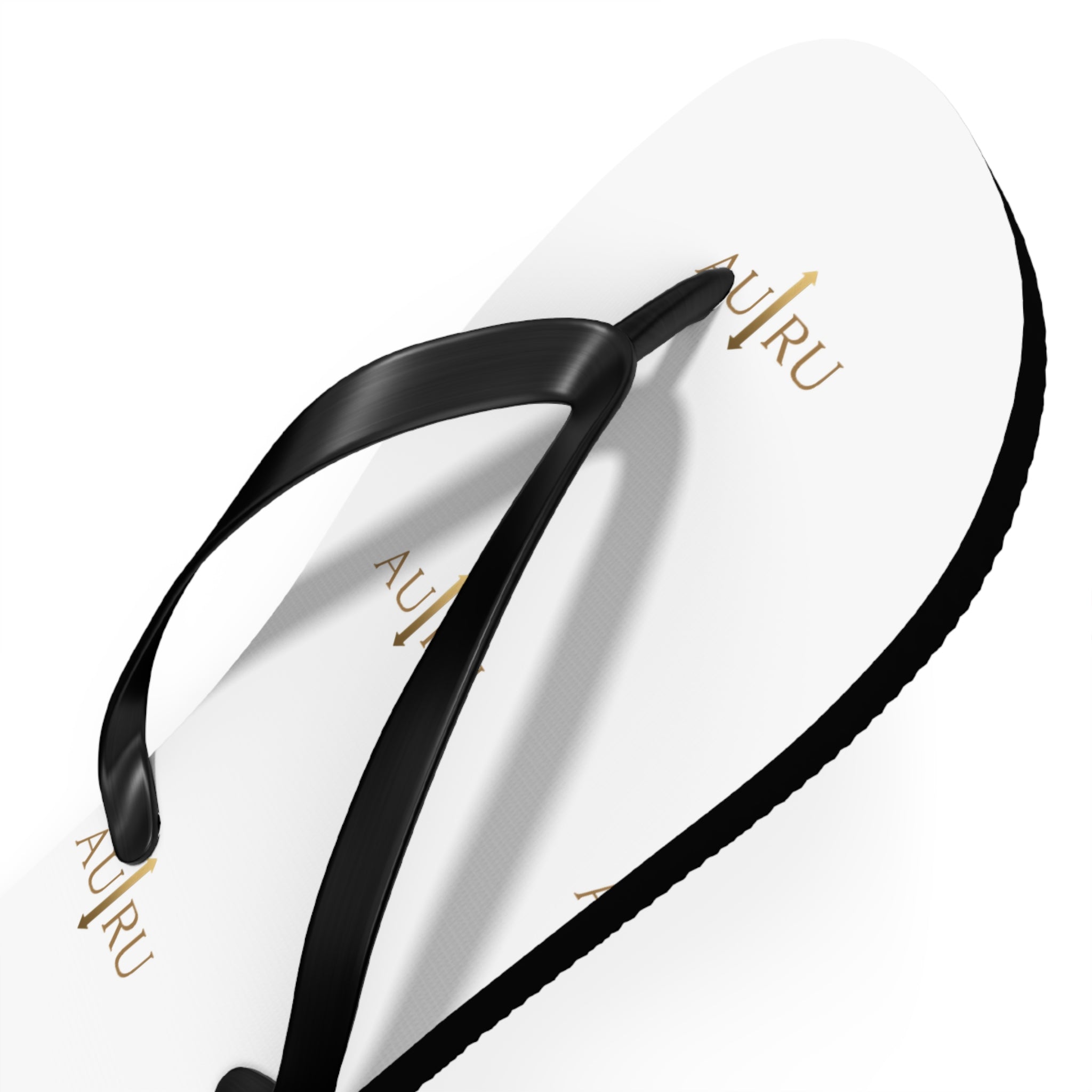 White Logo Flip Flops – Minimal Gold ‘AU|RU’ Beach Sandals