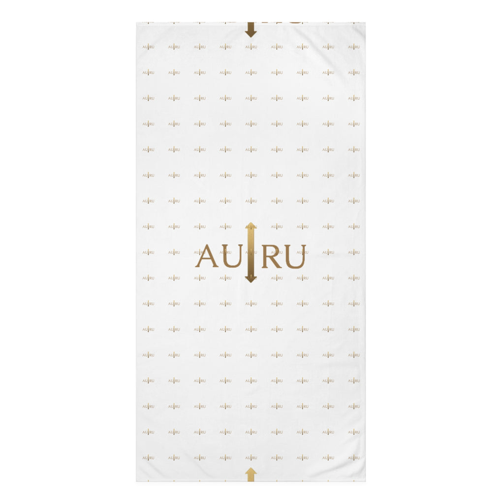 Luxury AU|RU-Logo Cotton Beach Towel — Gold Monogram Pattern