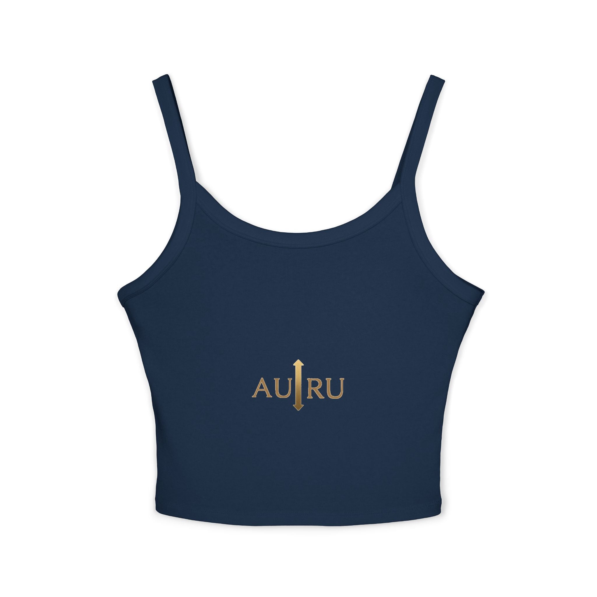 Au/Ru Gold Logo Spaghetti Strap Tank Top — Women's Cropped Logo Tank