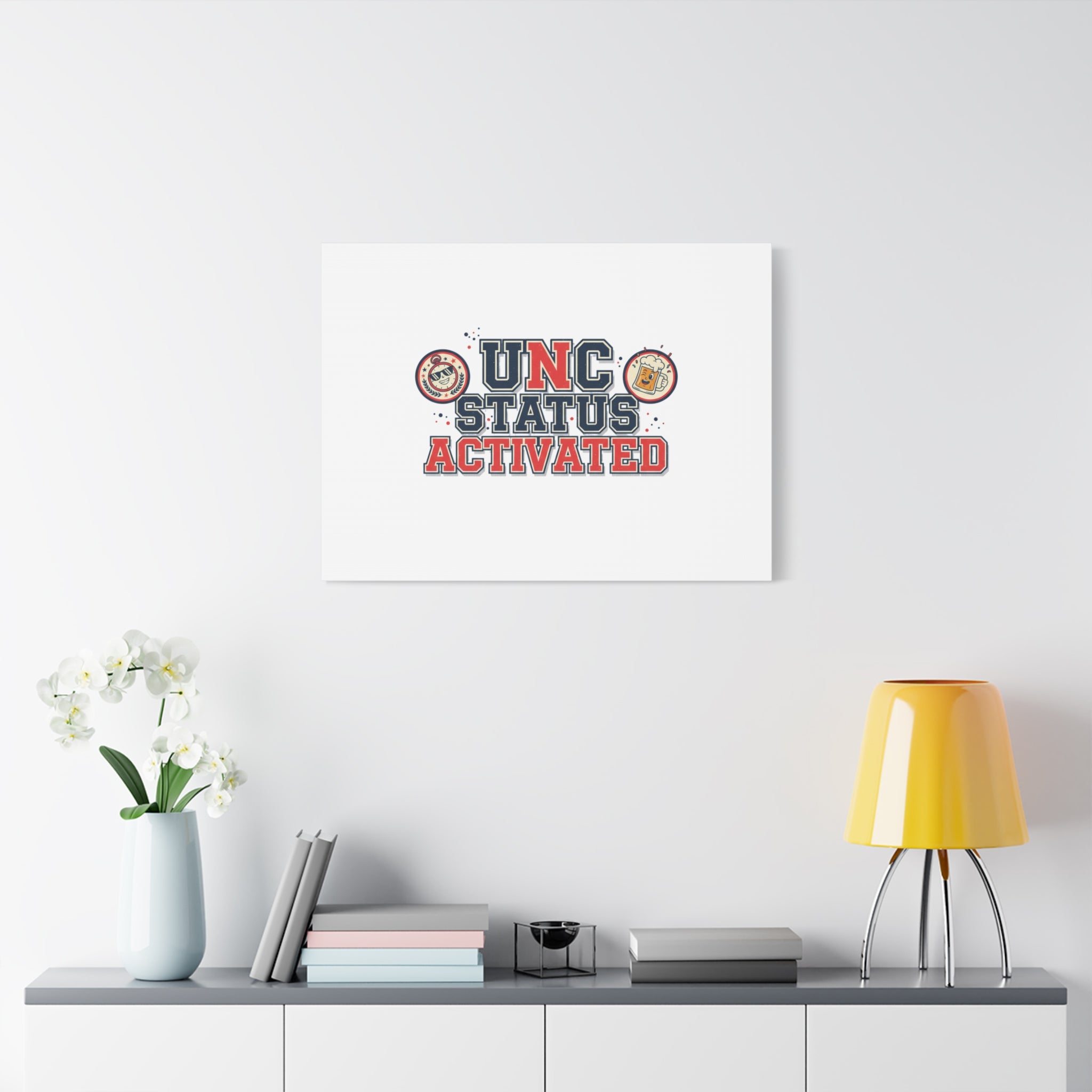 UNC Status Activated Canvas, Stretched | Varsity Crest, Midlife Humor