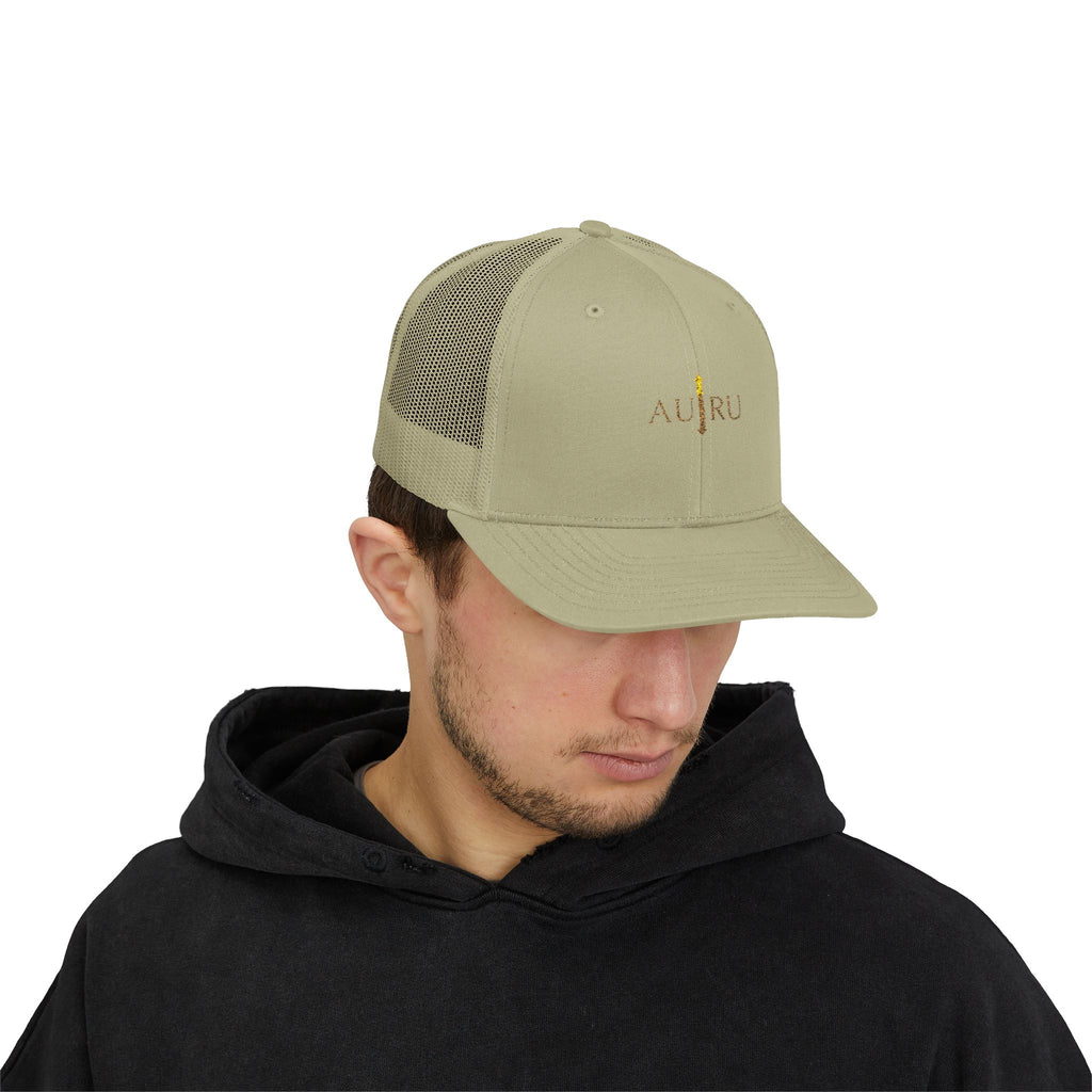 Gold Script Trucker Cap - 'AUIRU' Minimal Embroidered Snapback