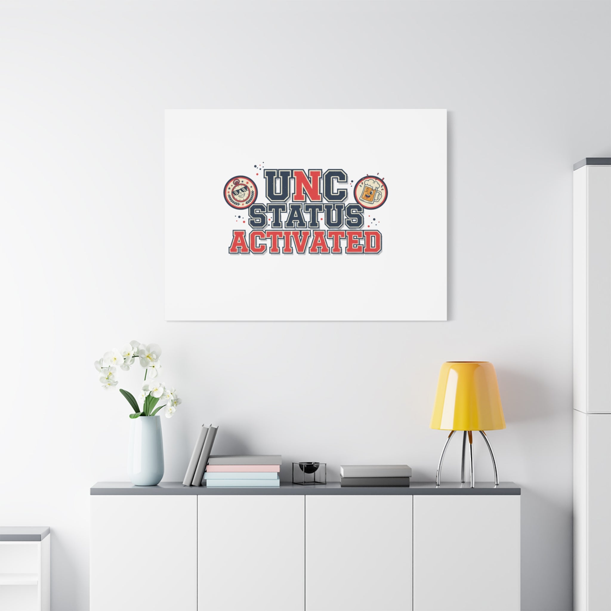 UNC Status Activated Canvas, Stretched | Varsity Crest, Midlife Humor