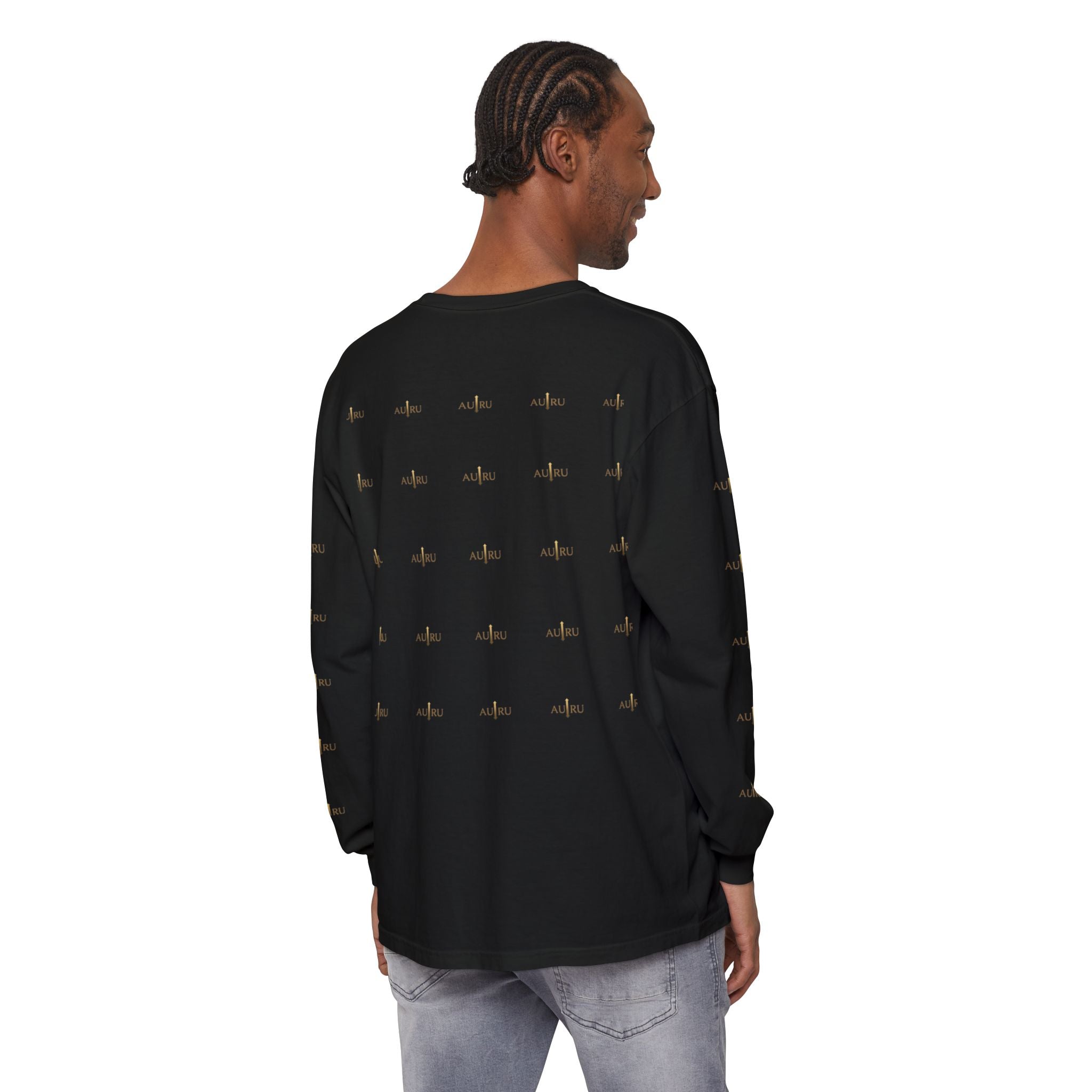 AU|RU Logo Long Sleeve Tee — Branded Gold Pattern Shirt