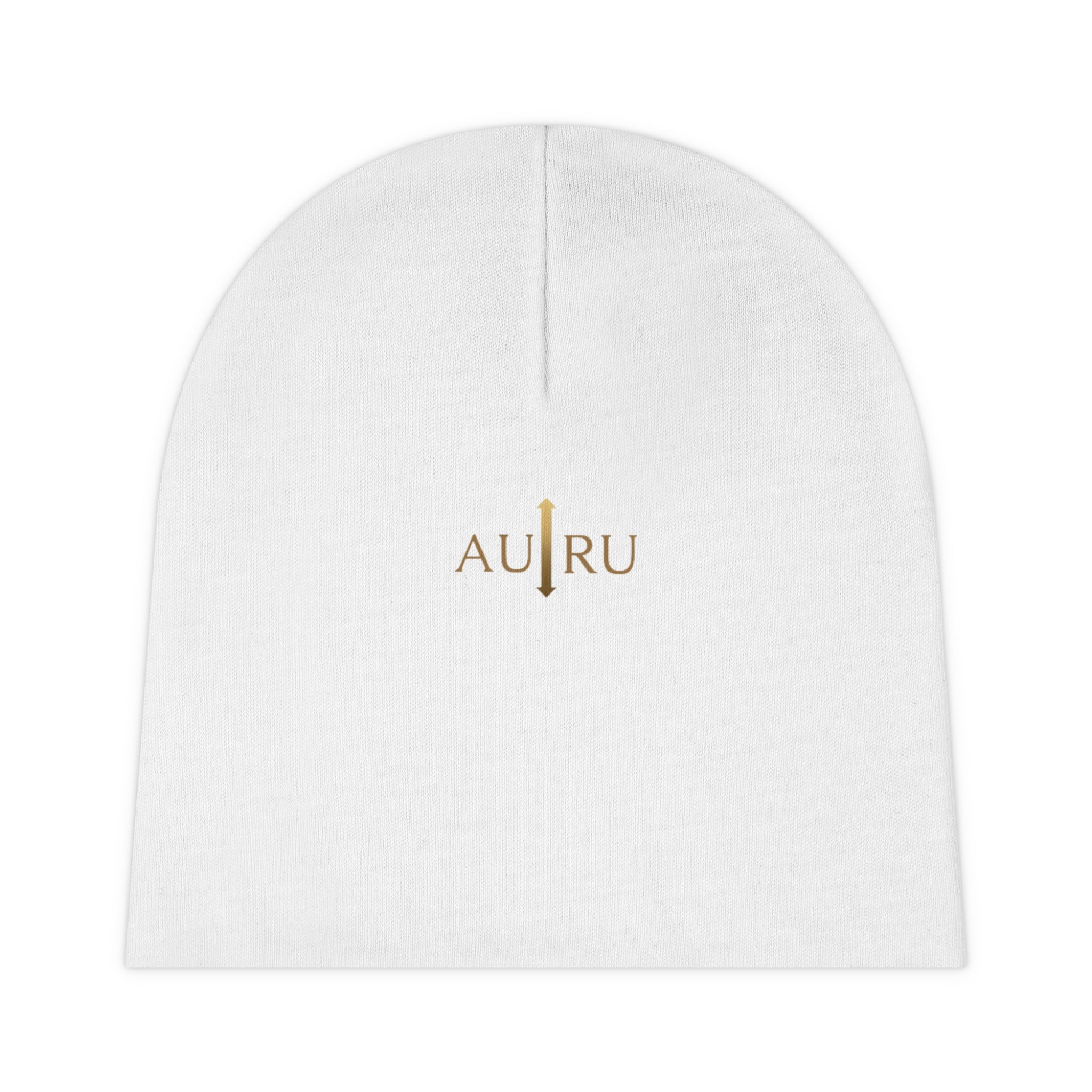 Au|Ru Gold Logo Baby Beanie — Soft Newborn Knit Hat
