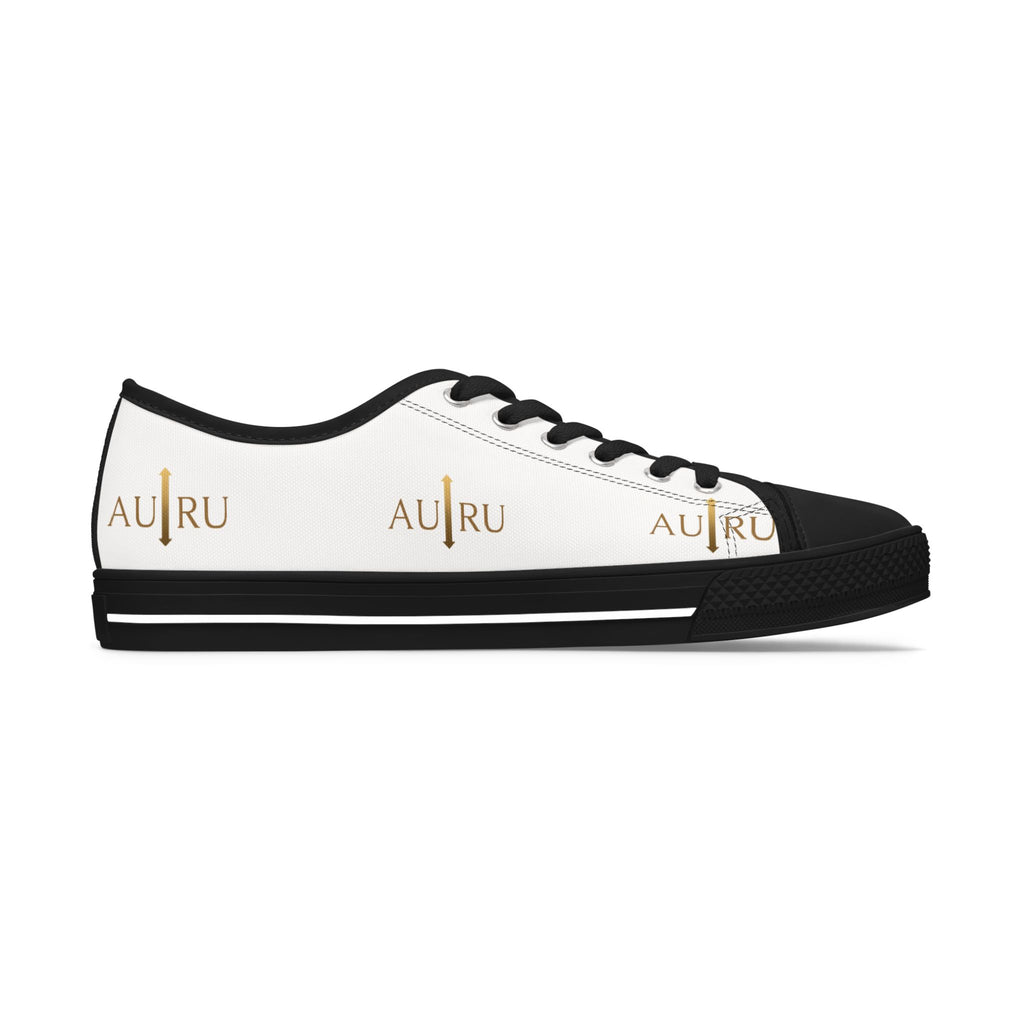 Low Top Sneakers — Minimalist White Canvas with Gold 'AURU' Logo