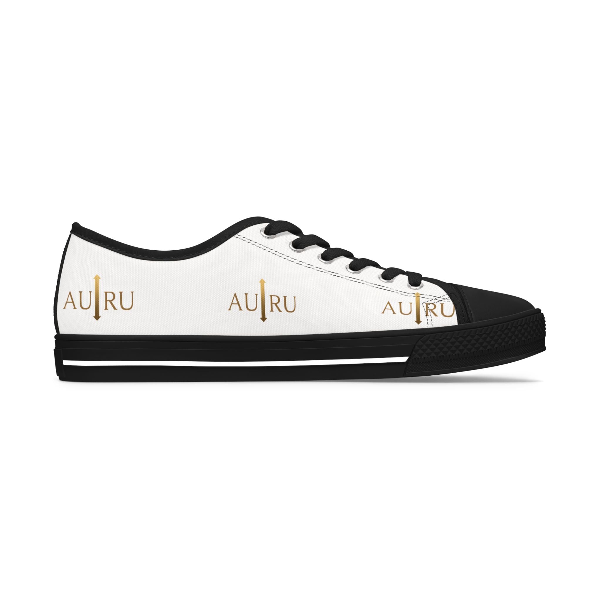 Low Top Sneakers — Minimalist White Canvas with Gold 'AURU' Logo