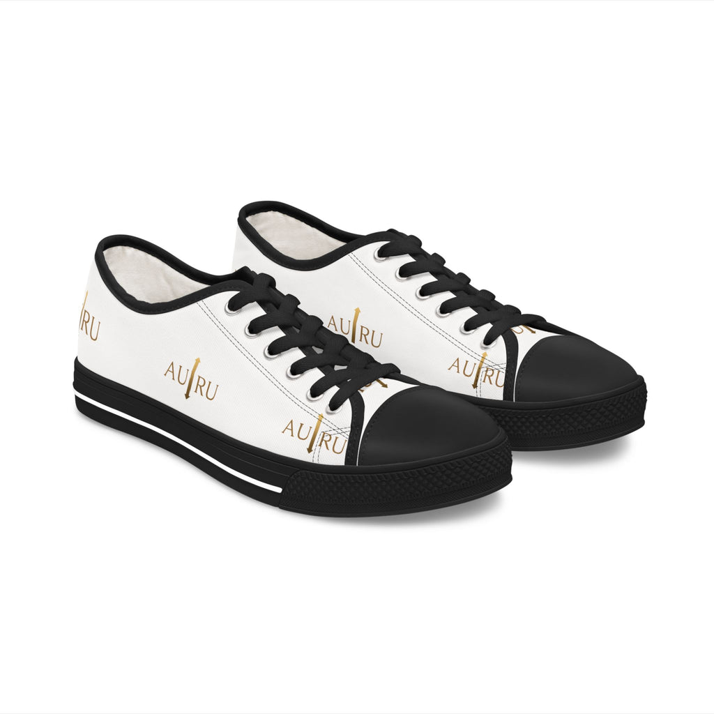 Low Top Sneakers — Minimalist White Canvas with Gold 'AURU' Logo