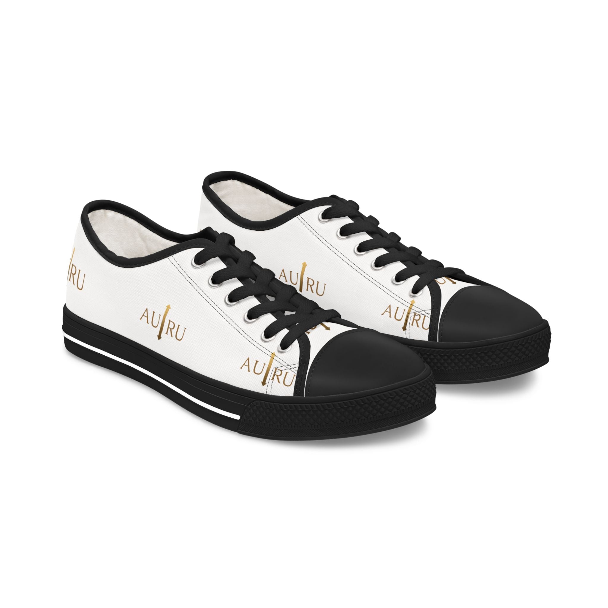 Low Top Sneakers — Minimalist White Canvas with Gold 'AURU' Logo