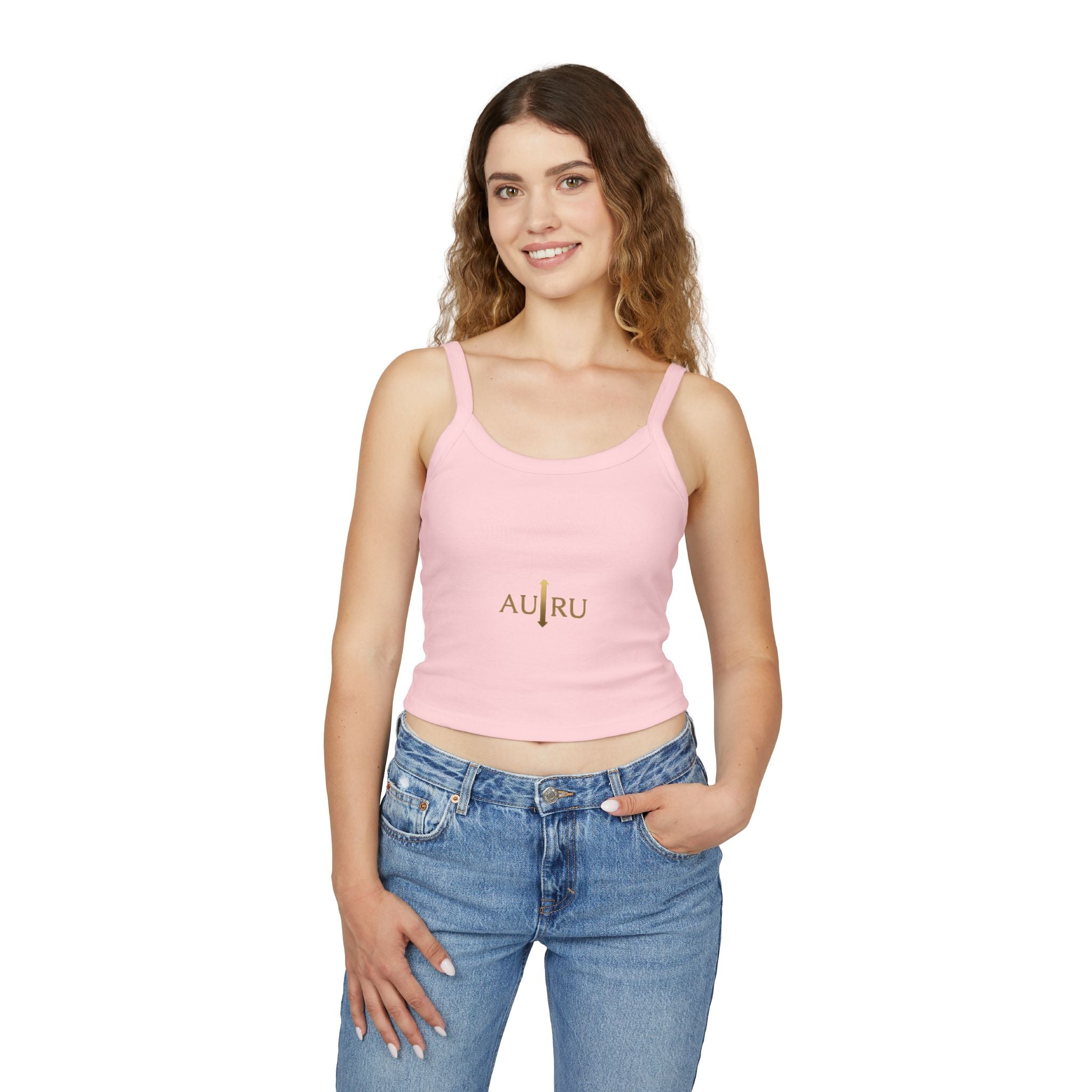Au/Ru Gold Logo Spaghetti Strap Tank Top — Women's Cropped Logo Tank