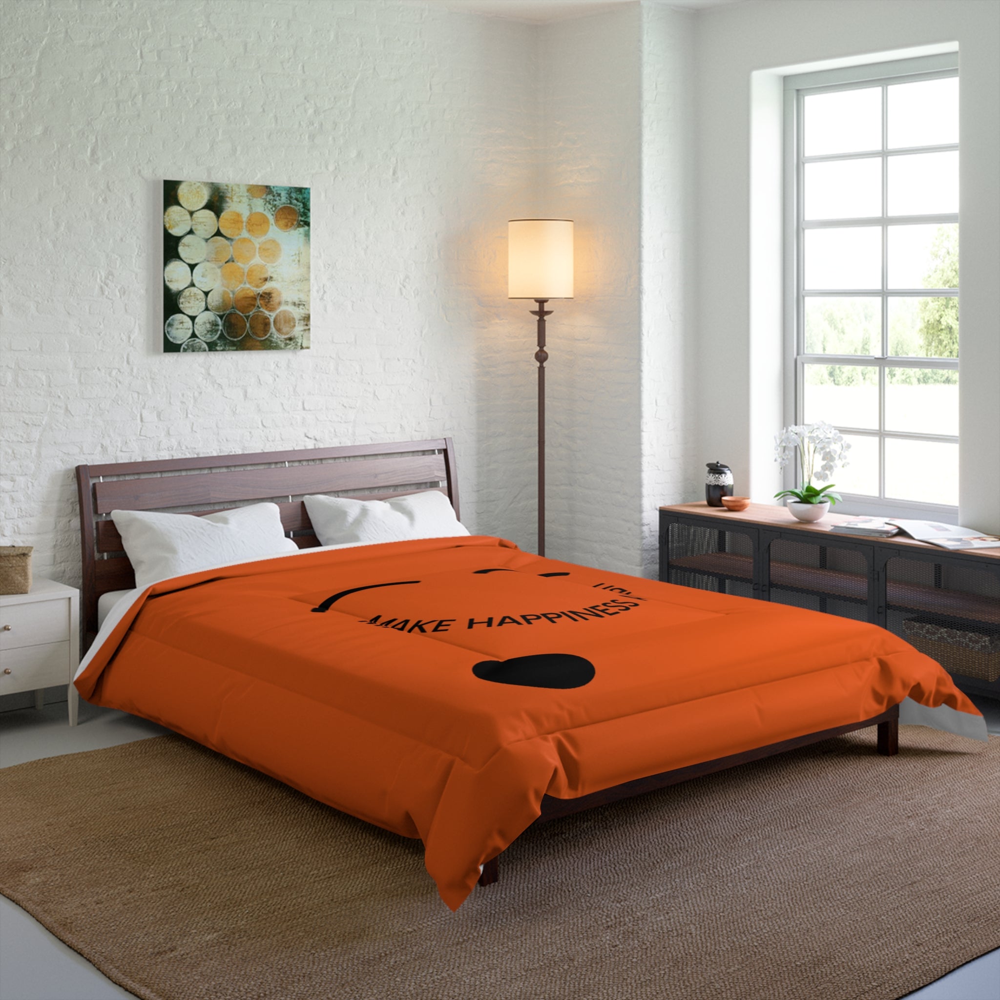 Comforter - "Make Happiness a Habit" Smiley Face Orange Bedding