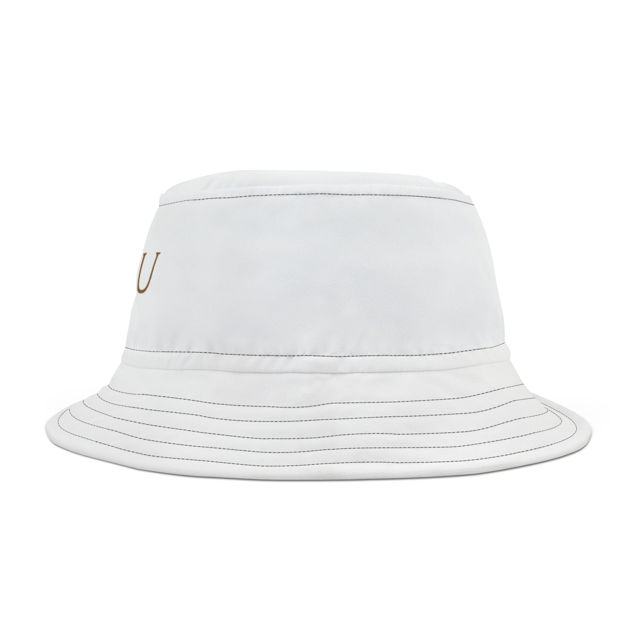 Au/Ru Gold Arrow Logo Bucket Hat — Embroidered White Sun Hat