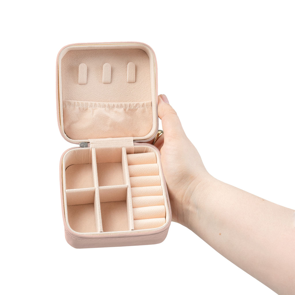 Portable Jewelry Travel Case – Compact Pink Organizer for Rings, Earrings & Necklaces