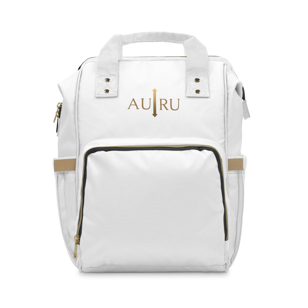 AURU Gold Logo Multifunctional Diaper Backpack — Spacious Stylish Baby Nappy Bag for Moms & Dads