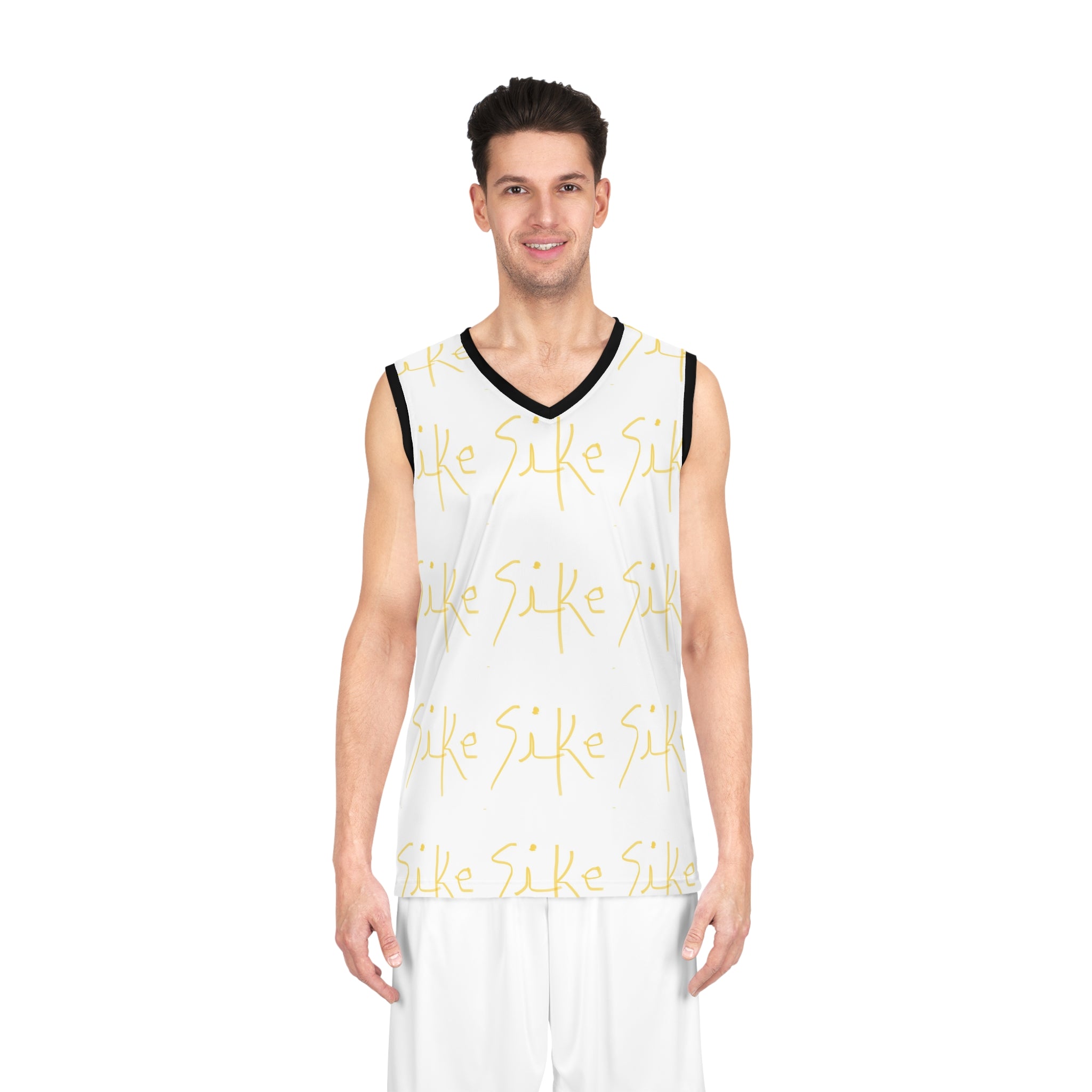 Sike Pattern Basketball Jersey — White & Gold All-Over Print- AURU