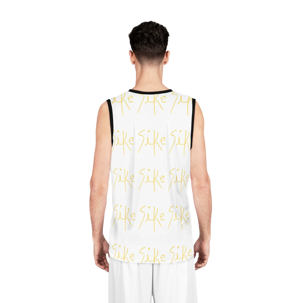 Sike Pattern Basketball Jersey — White & Gold All-Over Print- AURU