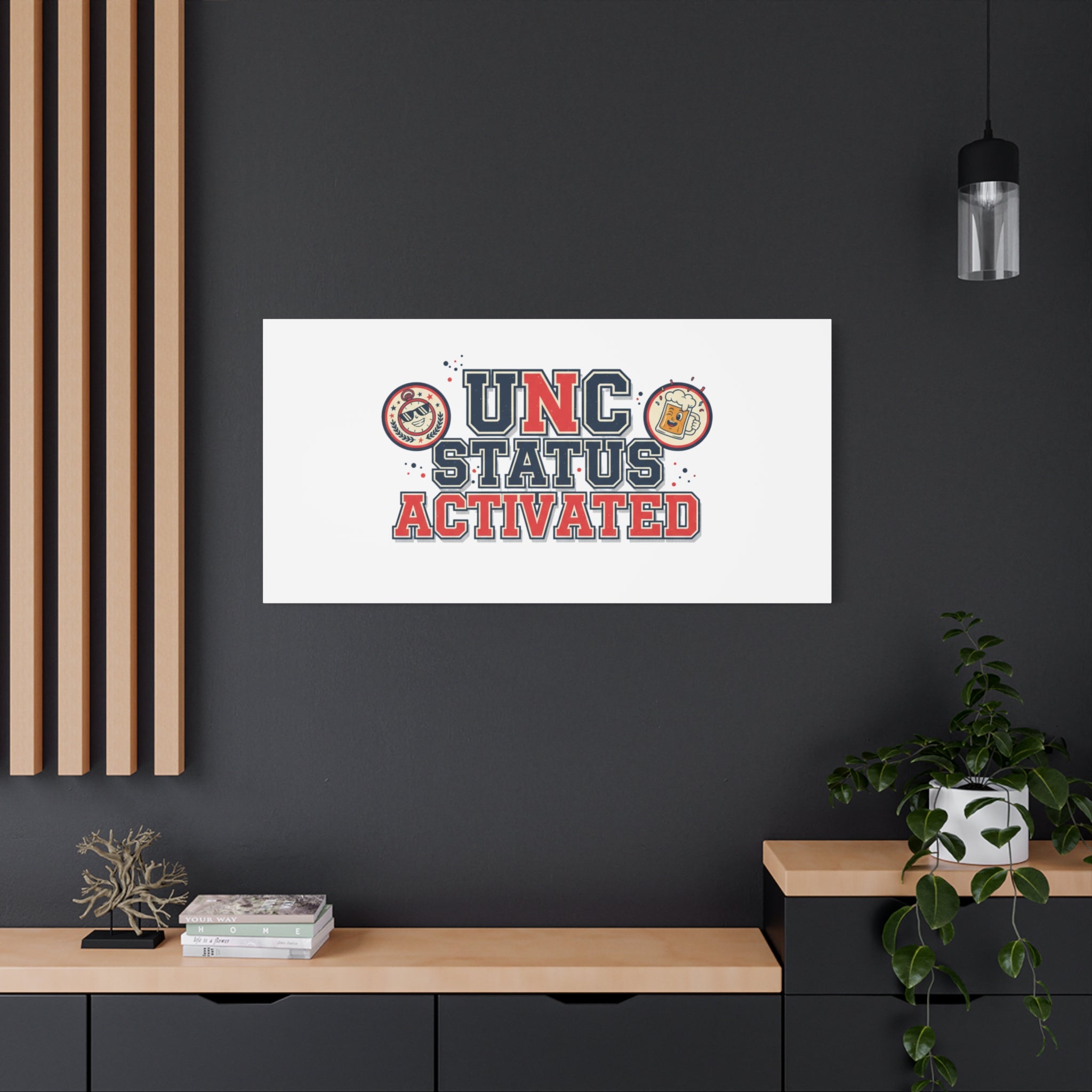 UNC Status Activated Canvas, Stretched | Varsity Crest, Midlife Humor