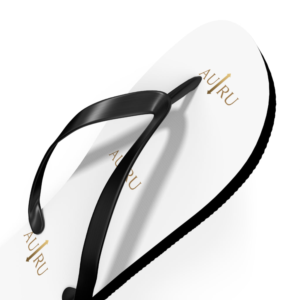 White Logo Flip Flops – Minimal Gold ‘AU|RU’ Beach Sandals