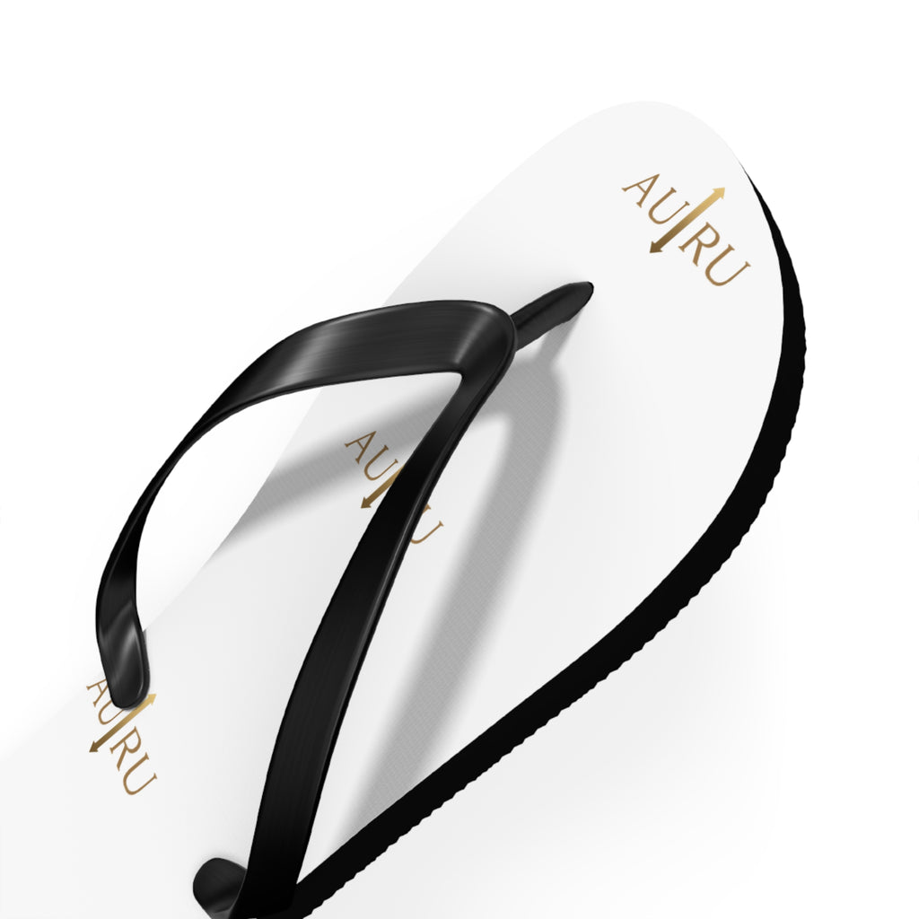 White Logo Flip Flops – Minimal Gold ‘AU|RU’ Beach Sandals
