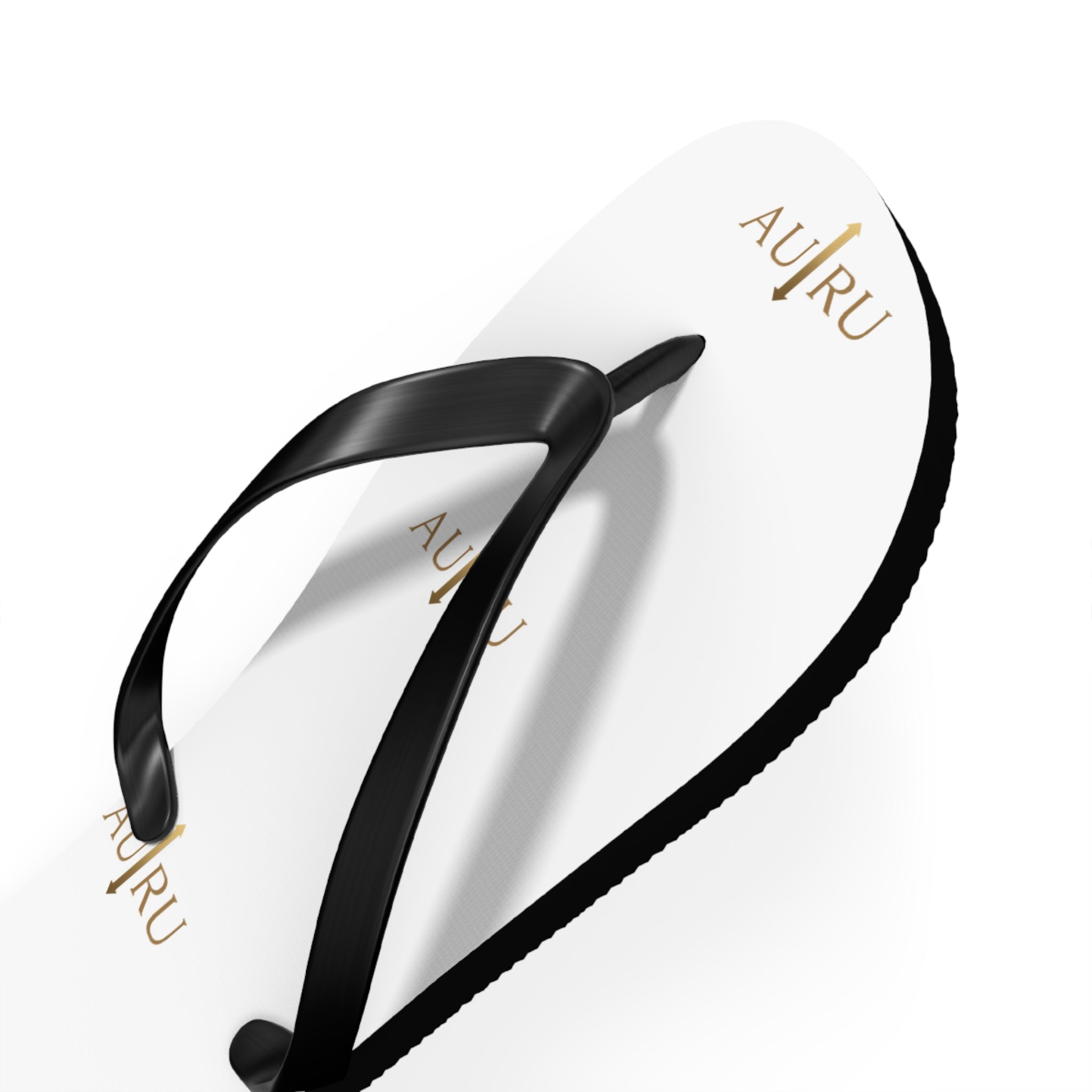 White Logo Flip Flops – Minimal Gold ‘AU|RU’ Beach Sandals