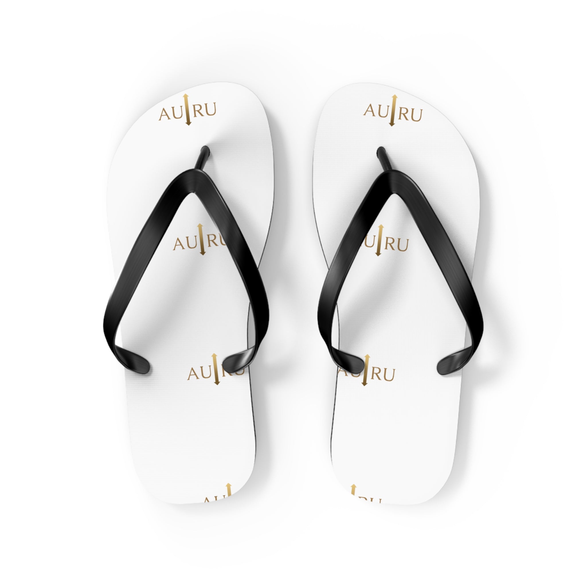 White Logo Flip Flops – Minimal Gold ‘AU|RU’ Beach Sandals