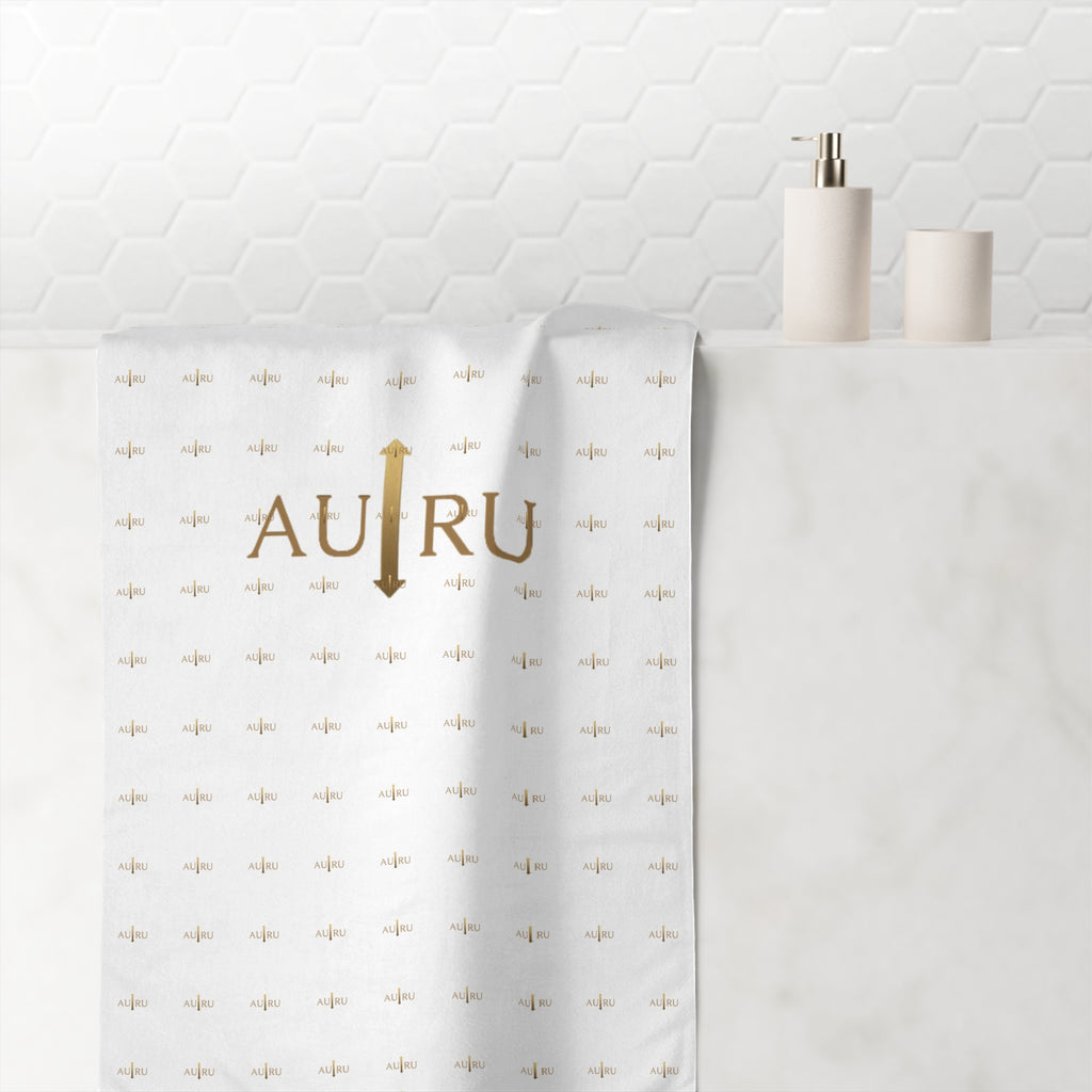 Luxury AU|RU-Logo Cotton Beach Towel — Gold Monogram Pattern