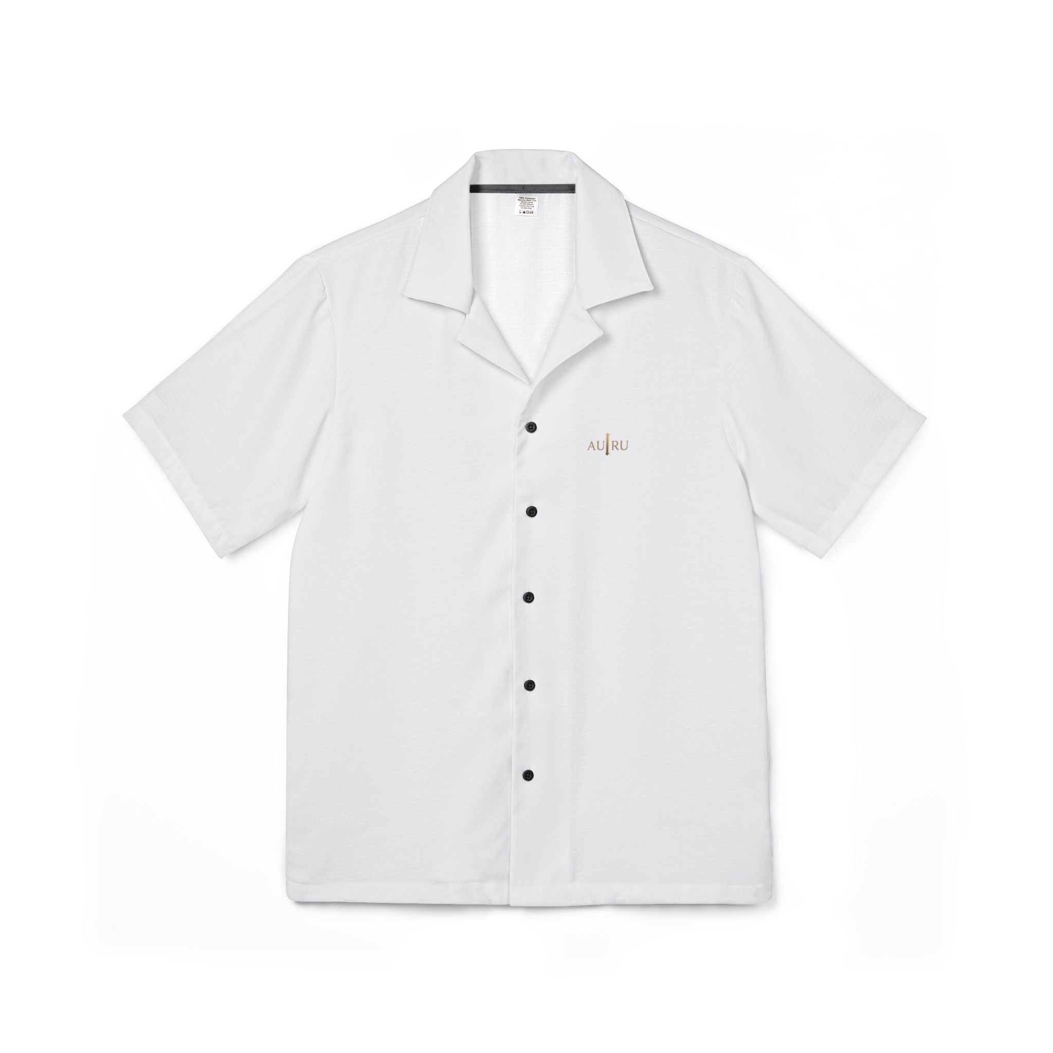 Men's AU|RU-White Hawaiian Camp Shirt - Minimal Embroidered Aloha Button-Up