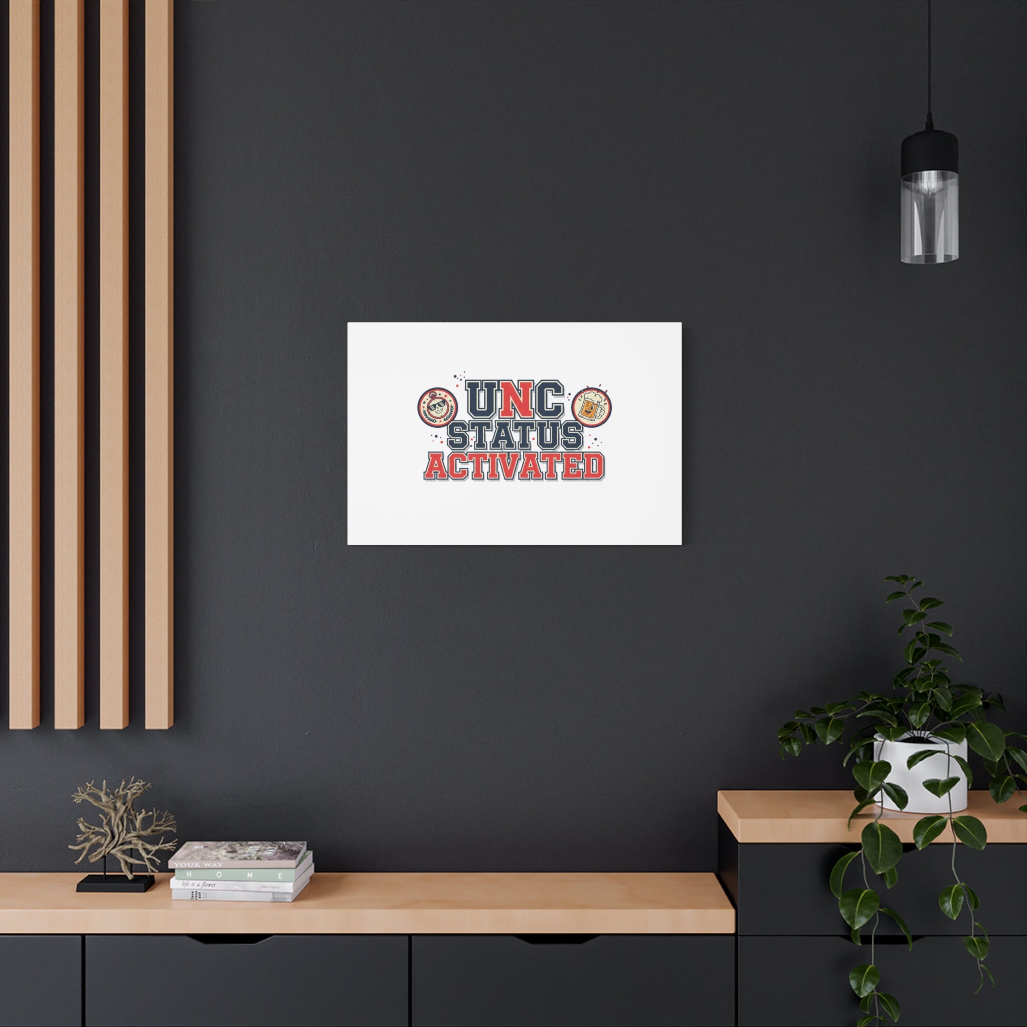 UNC Status Activated Canvas, Stretched | Varsity Crest, Midlife Humor