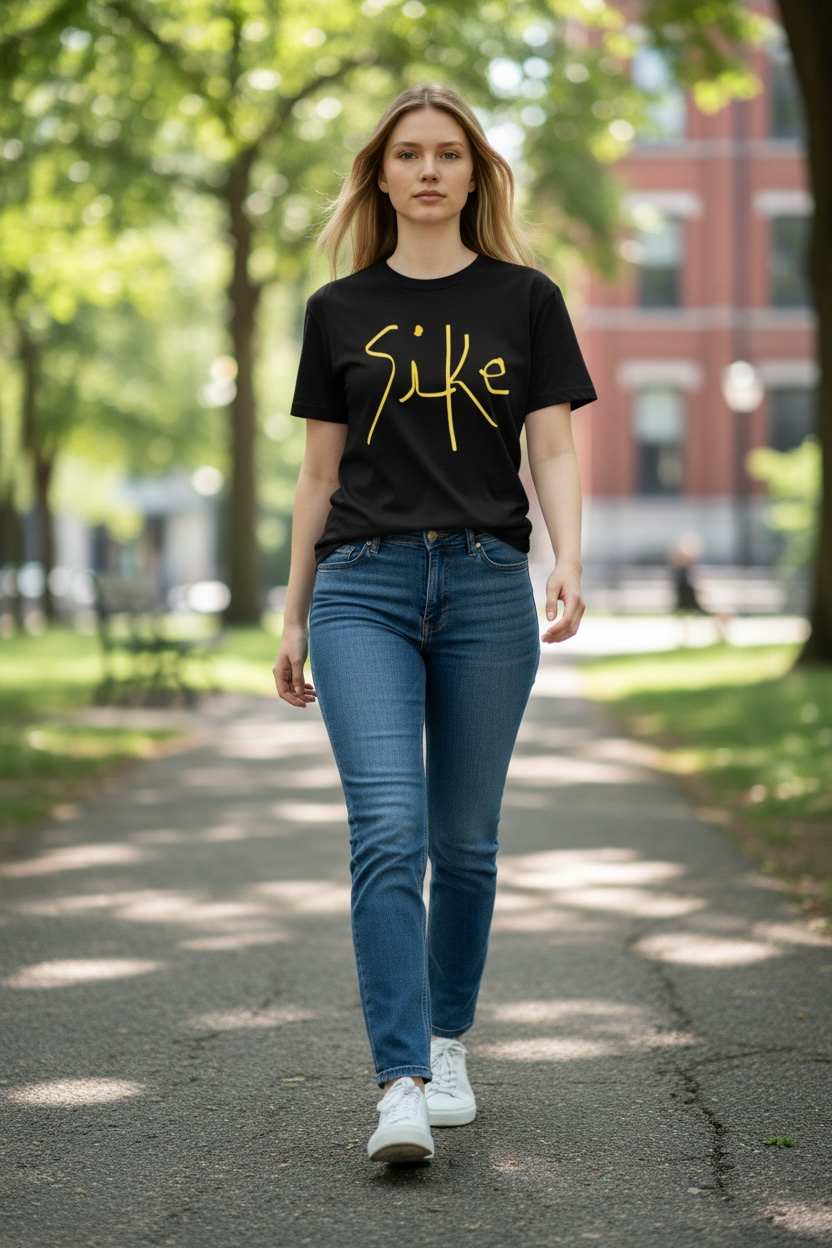 Sike Script Tee — White Garment-Dyed Cotton T-Shirt with Gold Logo-AU|RU BRAND